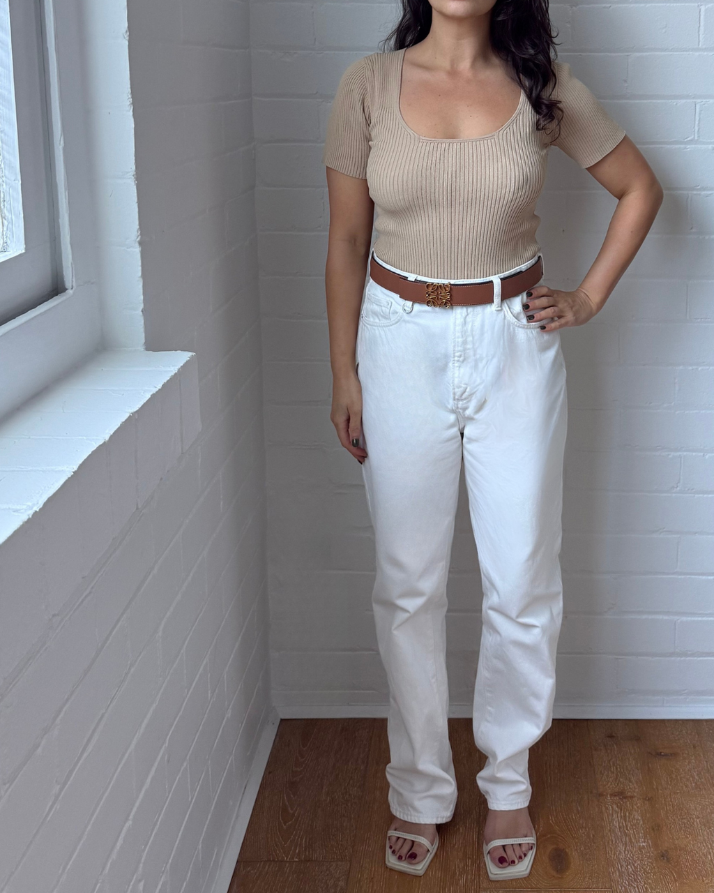 Incu Square Neck Rib Knit Top - Size Small