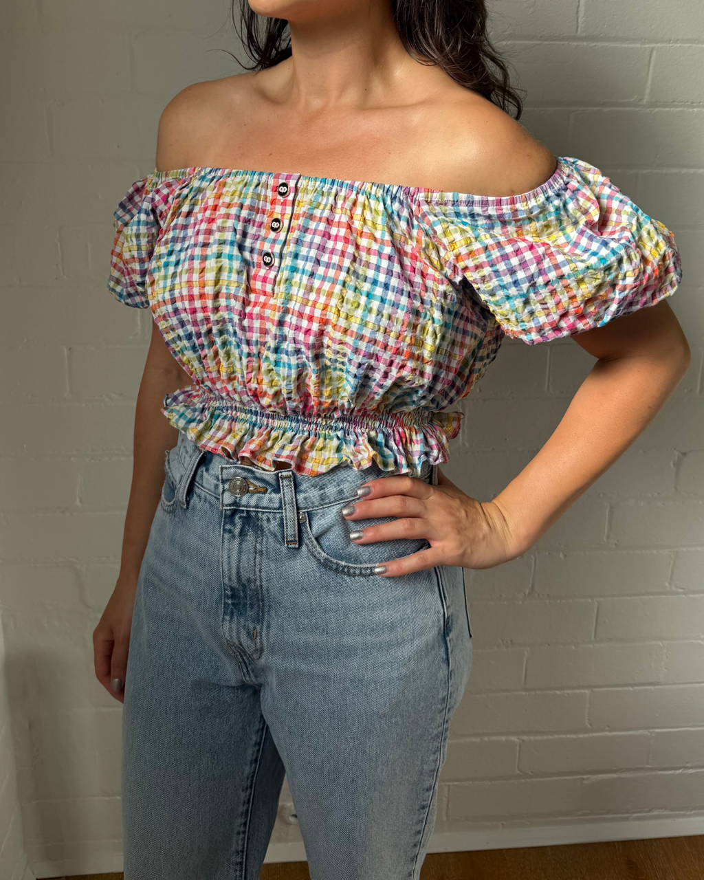 Caroline Constas Bardot Crop Top - Size Large