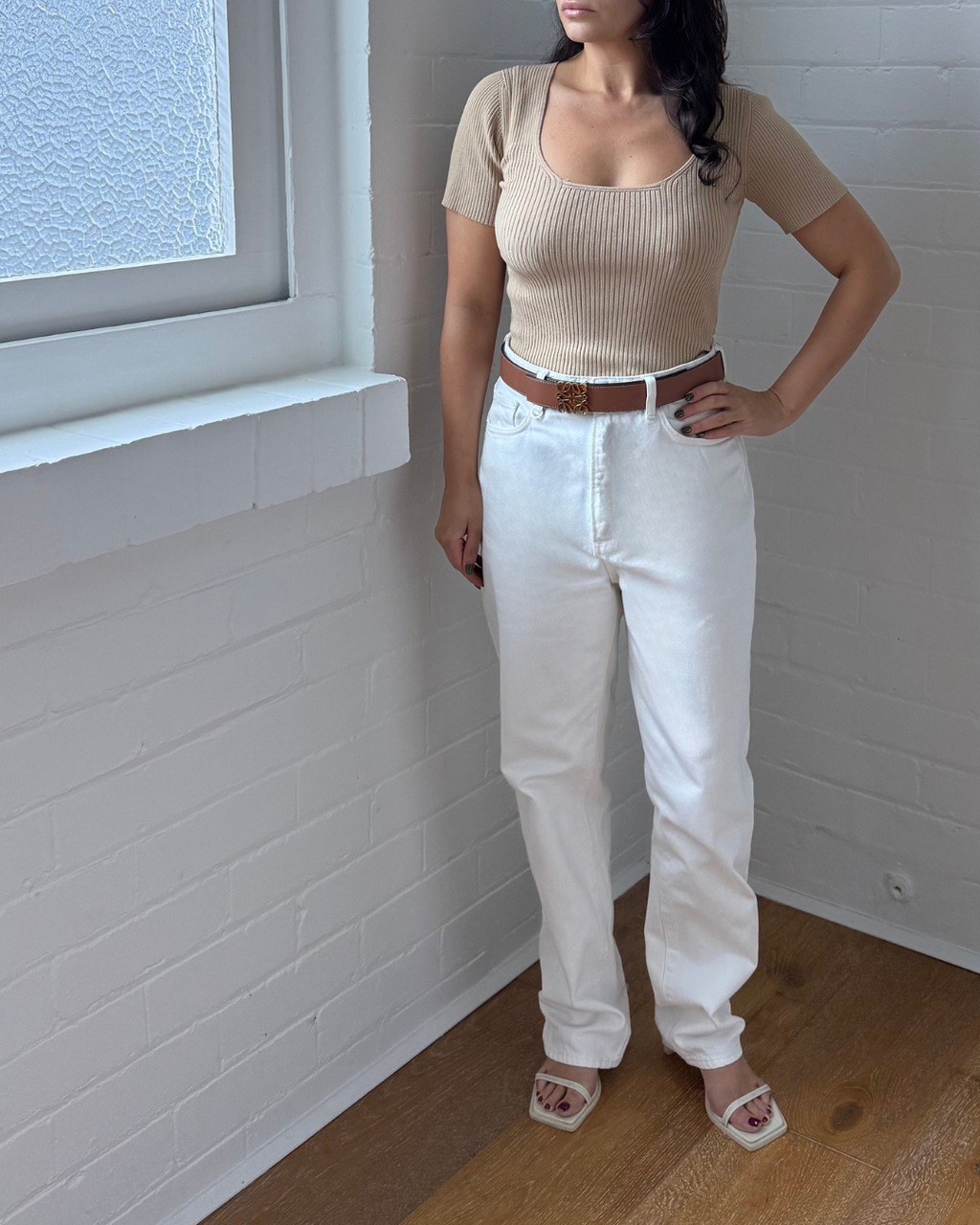 Incu Square Neck Rib Knit Top - Size Small
