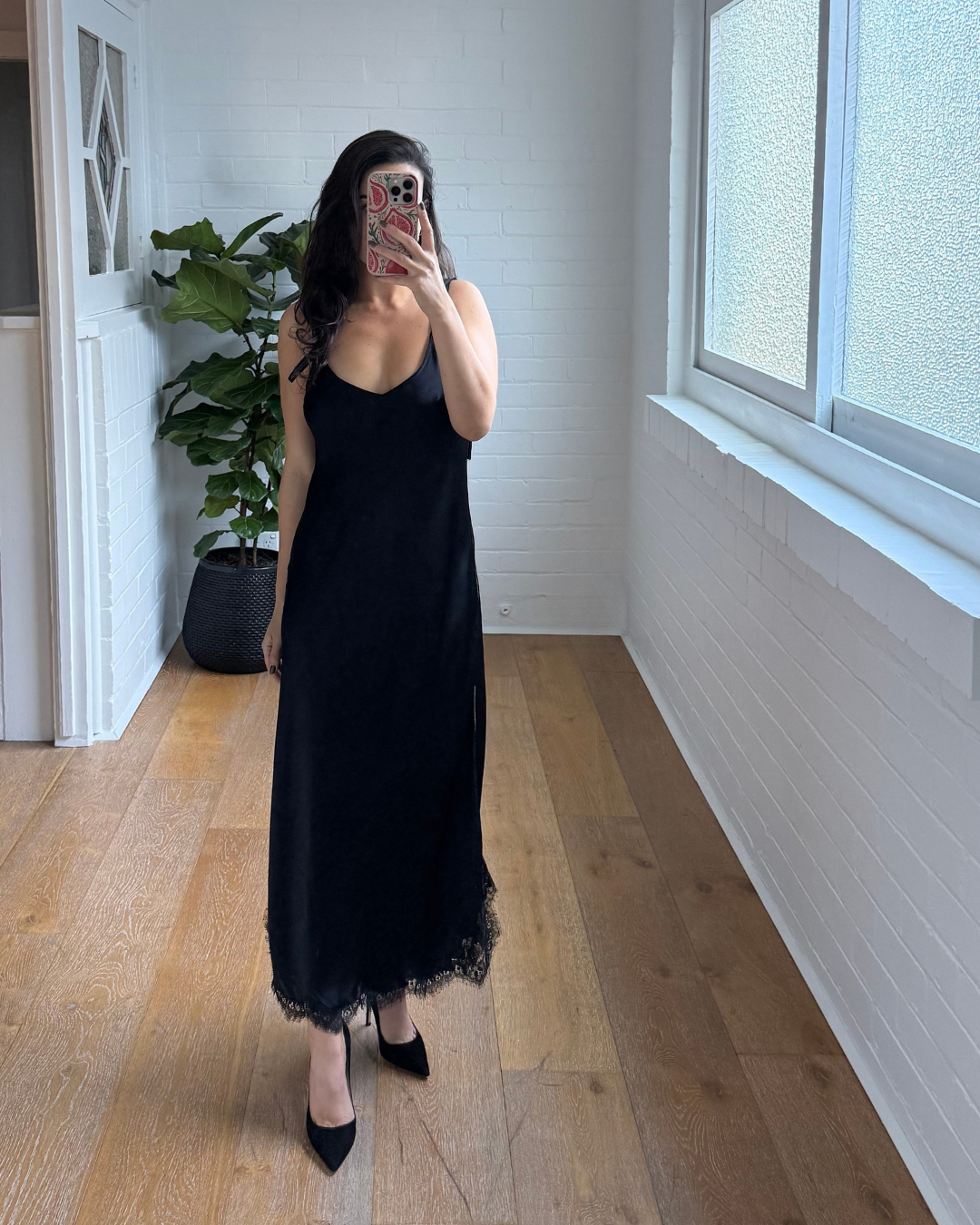 Helmut Lang Satin Lace Hem Slip Dress - Size 12