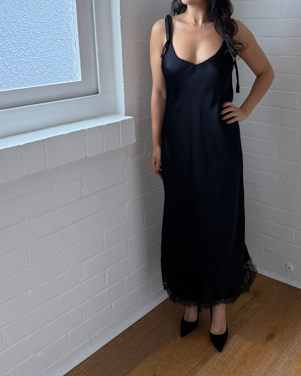 Helmut Lang Satin Lace Hem Slip Dress - Size 12
