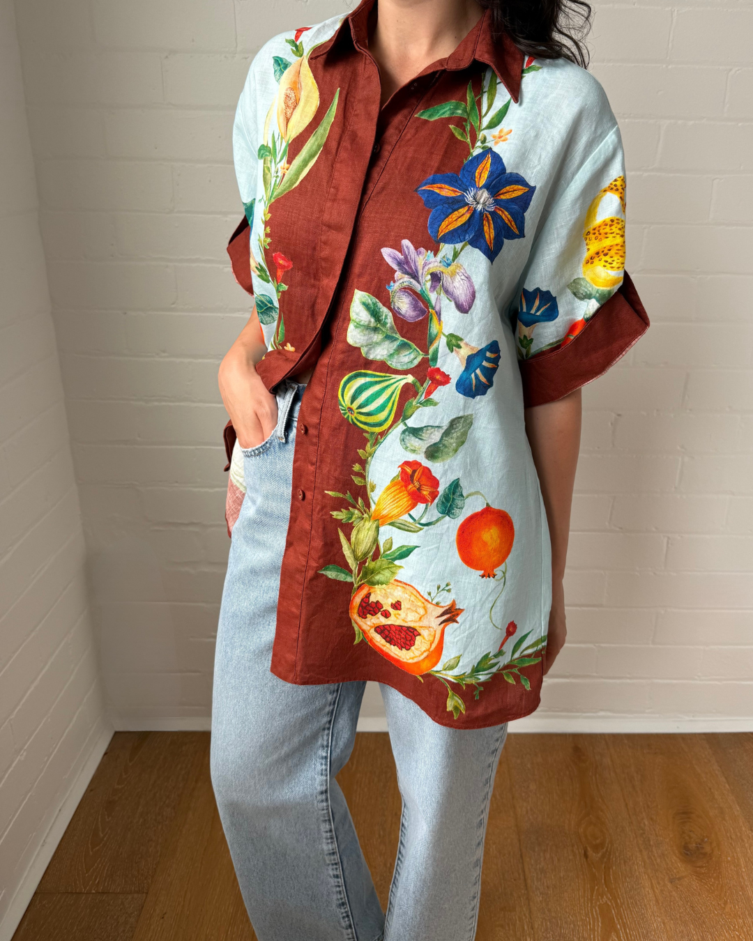 Alemais Dahlia Floral Linen Shirt - Size 8
