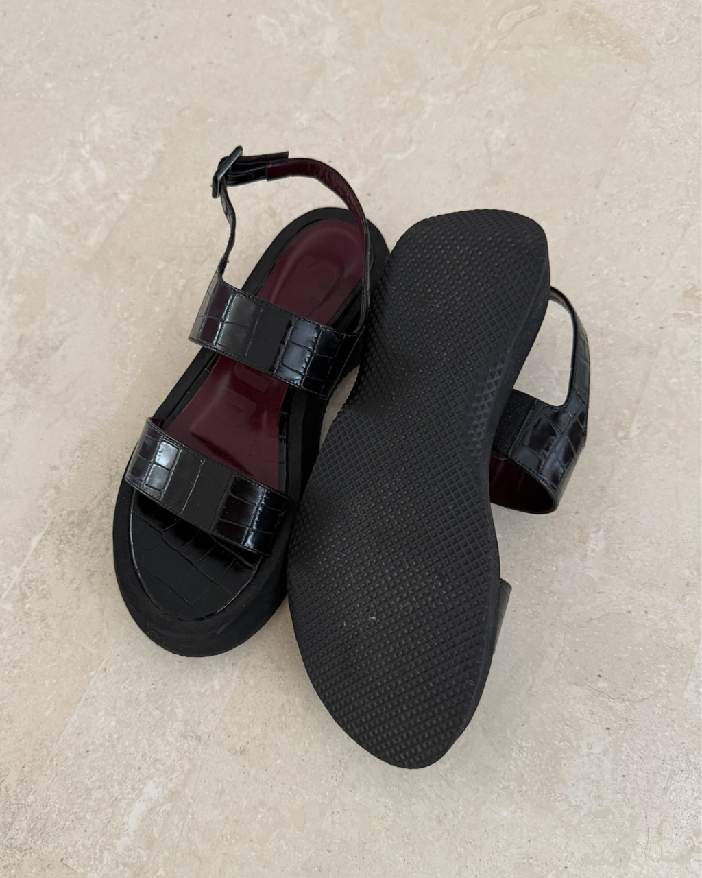 Staud Nicky Croc-Embossed Leather Platform Slingback Sandal - Size 37