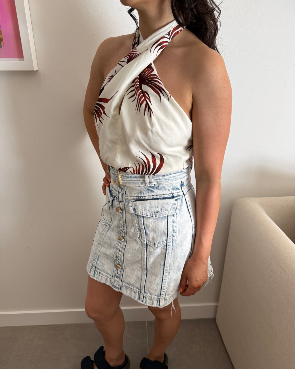 Veronika Maine Terracotta Palm Print Top - Size 8