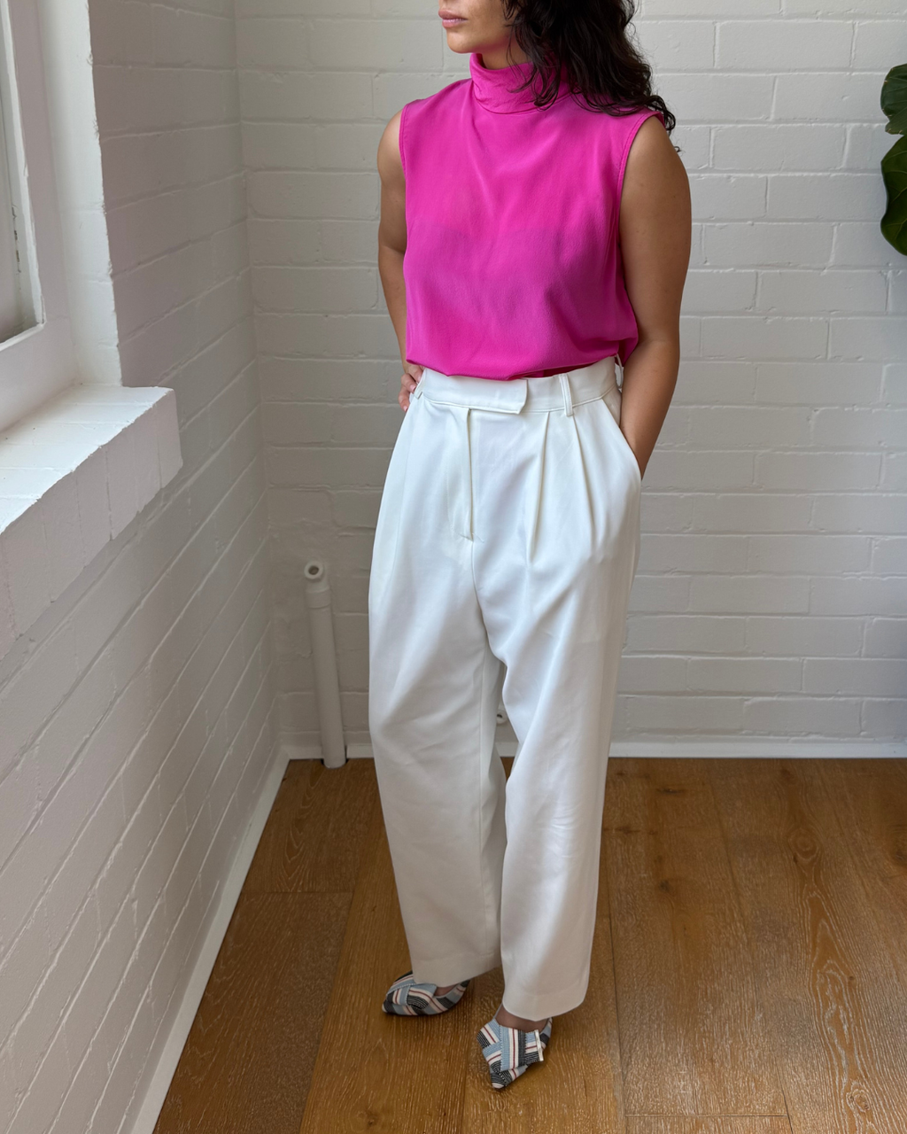 Scanlan Theodore High Neck Silk Fuchia Blouse- Size 6