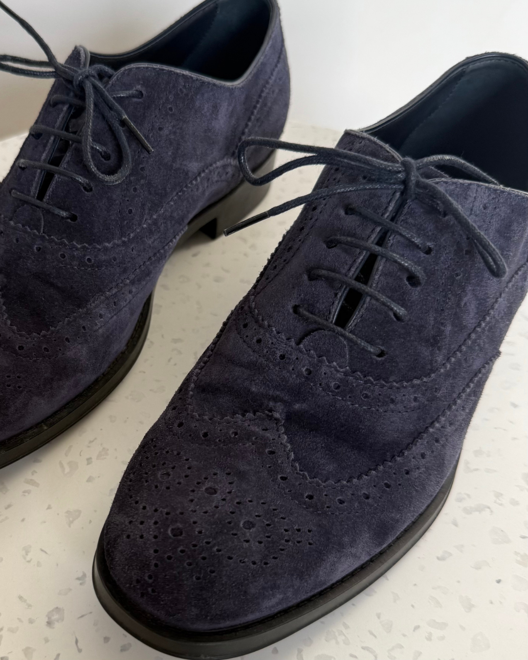 Tods Navy Suede Brogue Derby Shoes - Size 36.5