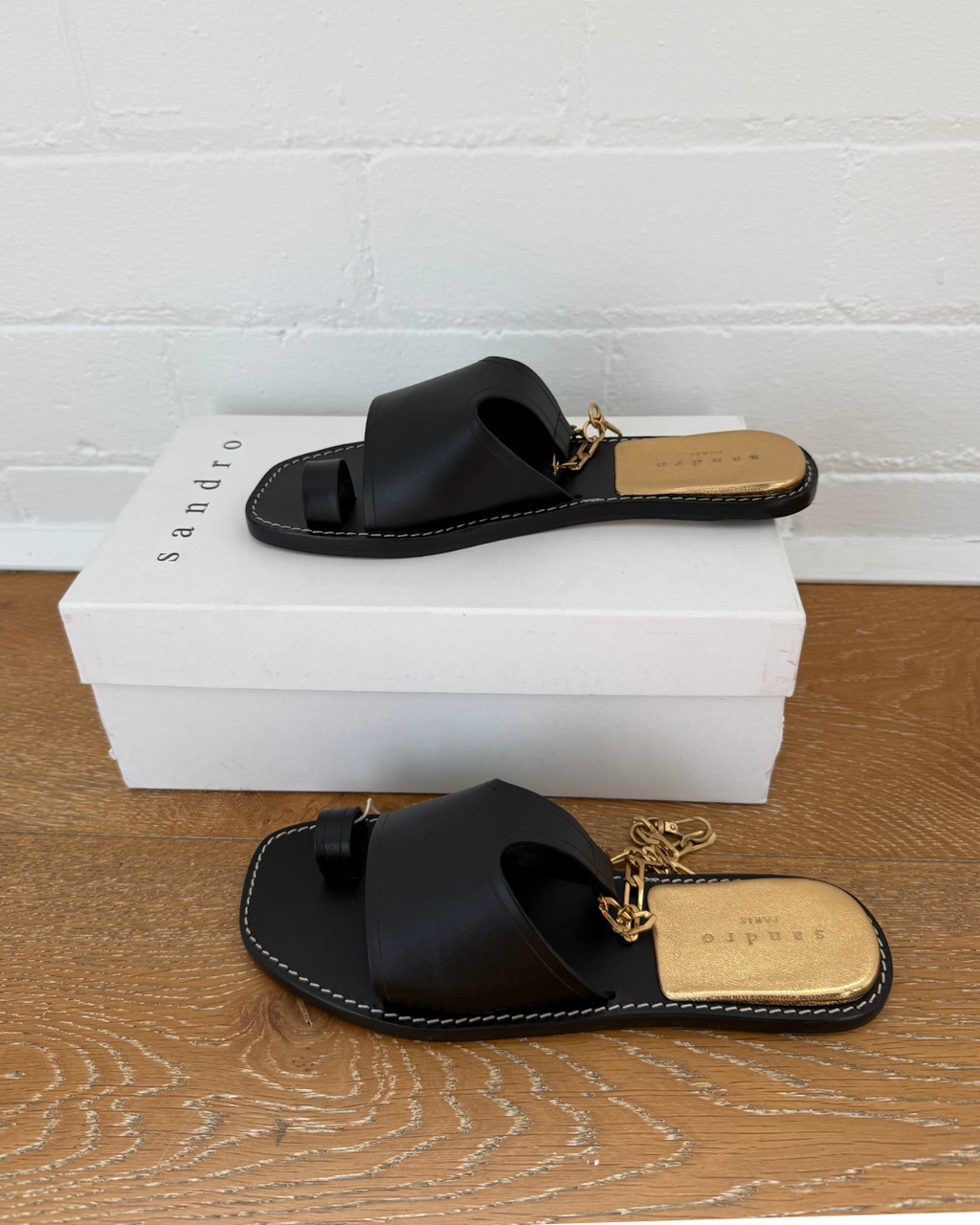 Sandro Parma Ankle-Chain Leather Sandals