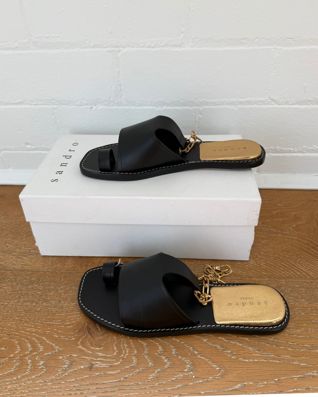 Sandro Parma Ankle-Chain Leather Sandals