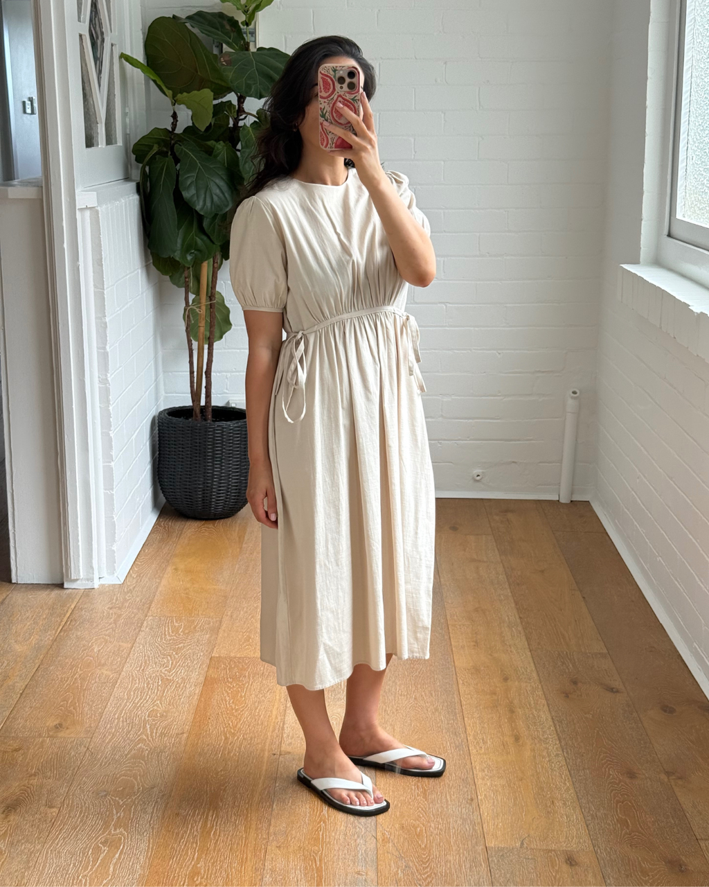 Incu Gathered Sleeve Midi Dress - Size 8