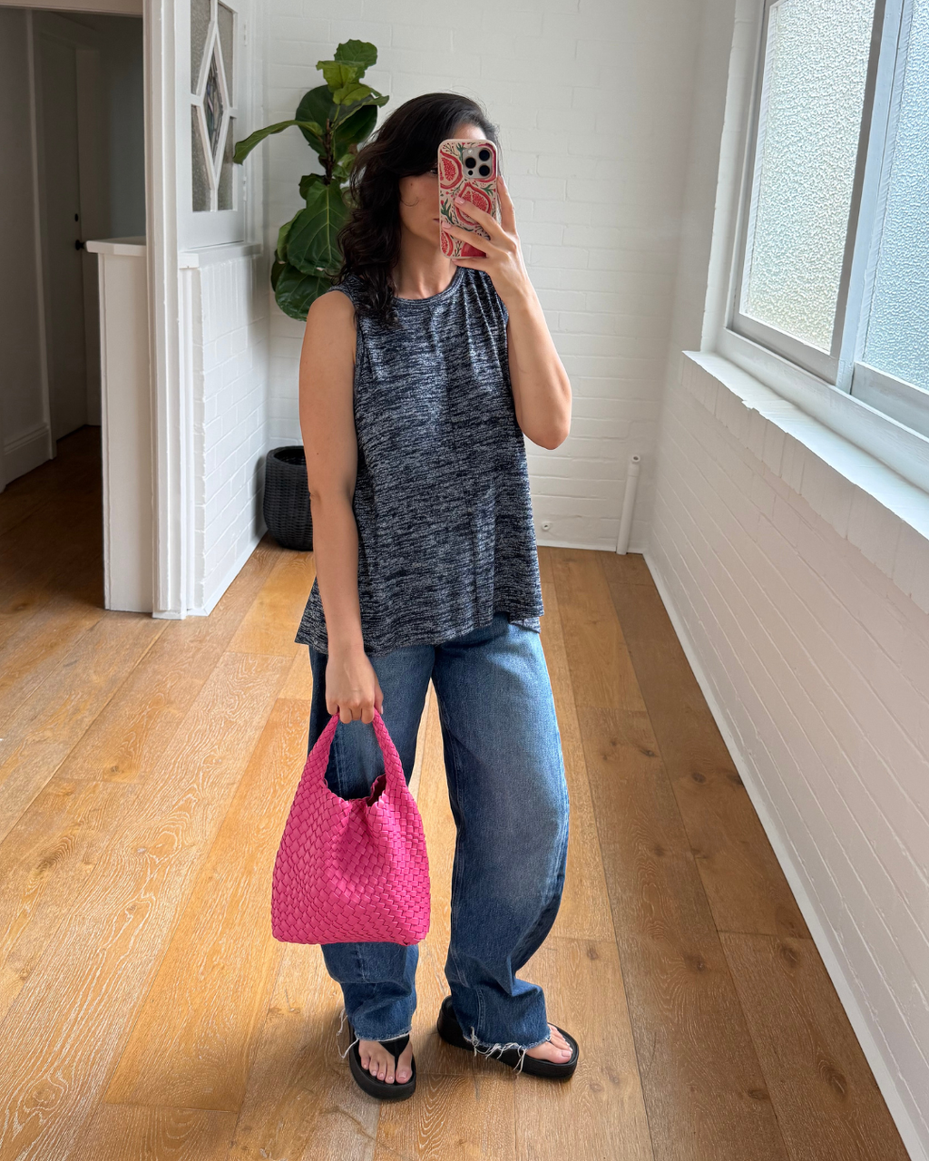 Woven Pink Bucket Bag