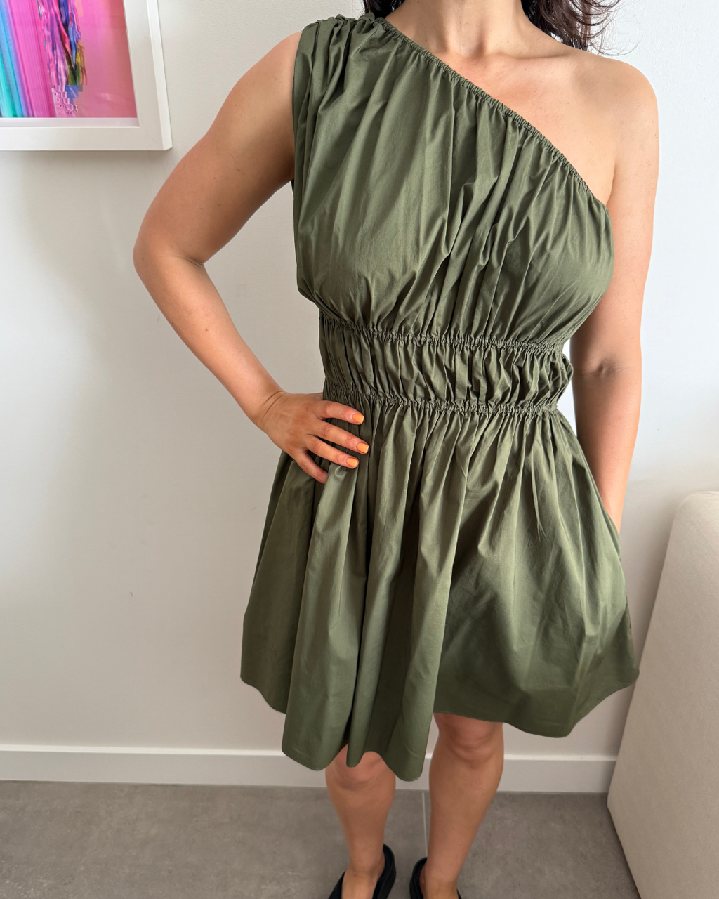 Matteau Shirred One Shoulder Mini Dress - Size 2 (AU 8)