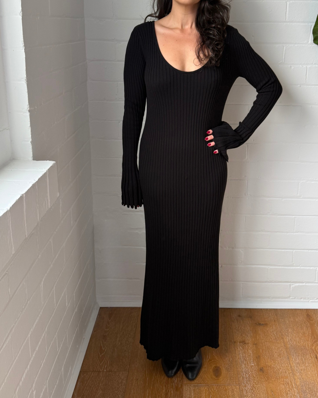 Friends with Frank Cleo Scoop Neck Knit Dress Black - Size Medium