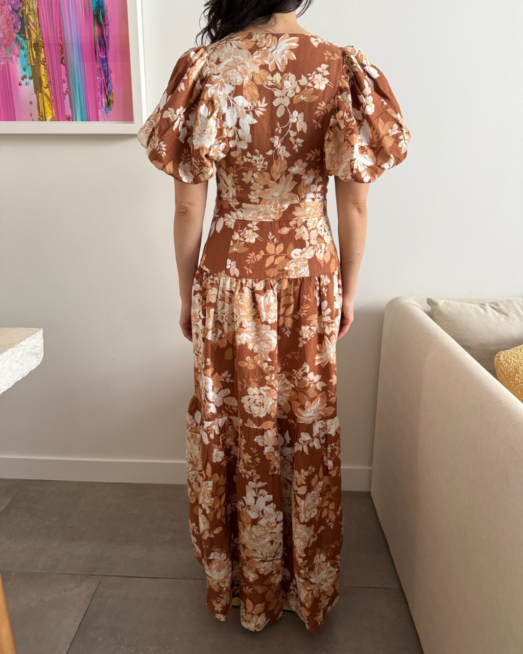 Shona Joy Capucine Plunged Short Sleeve Midi Dress - Size 8