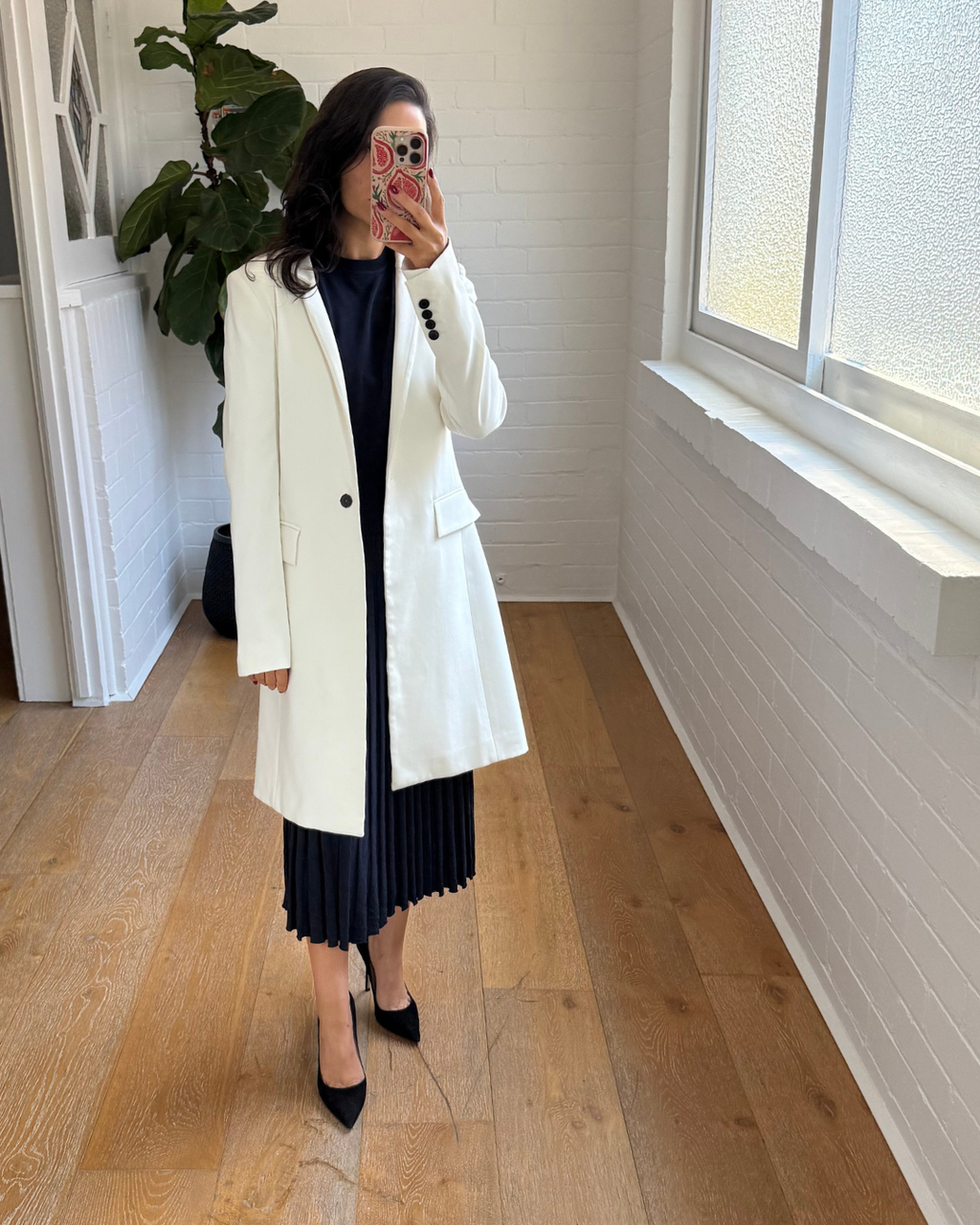 Cue White Longline Blazer Coat - Size 8