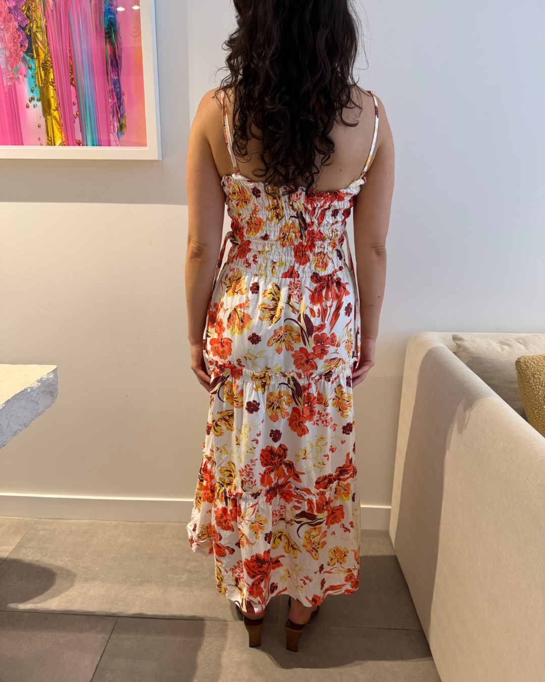 Shona Joy Kalani Shirred Tiered Midi Dress Floral - Size 6-8