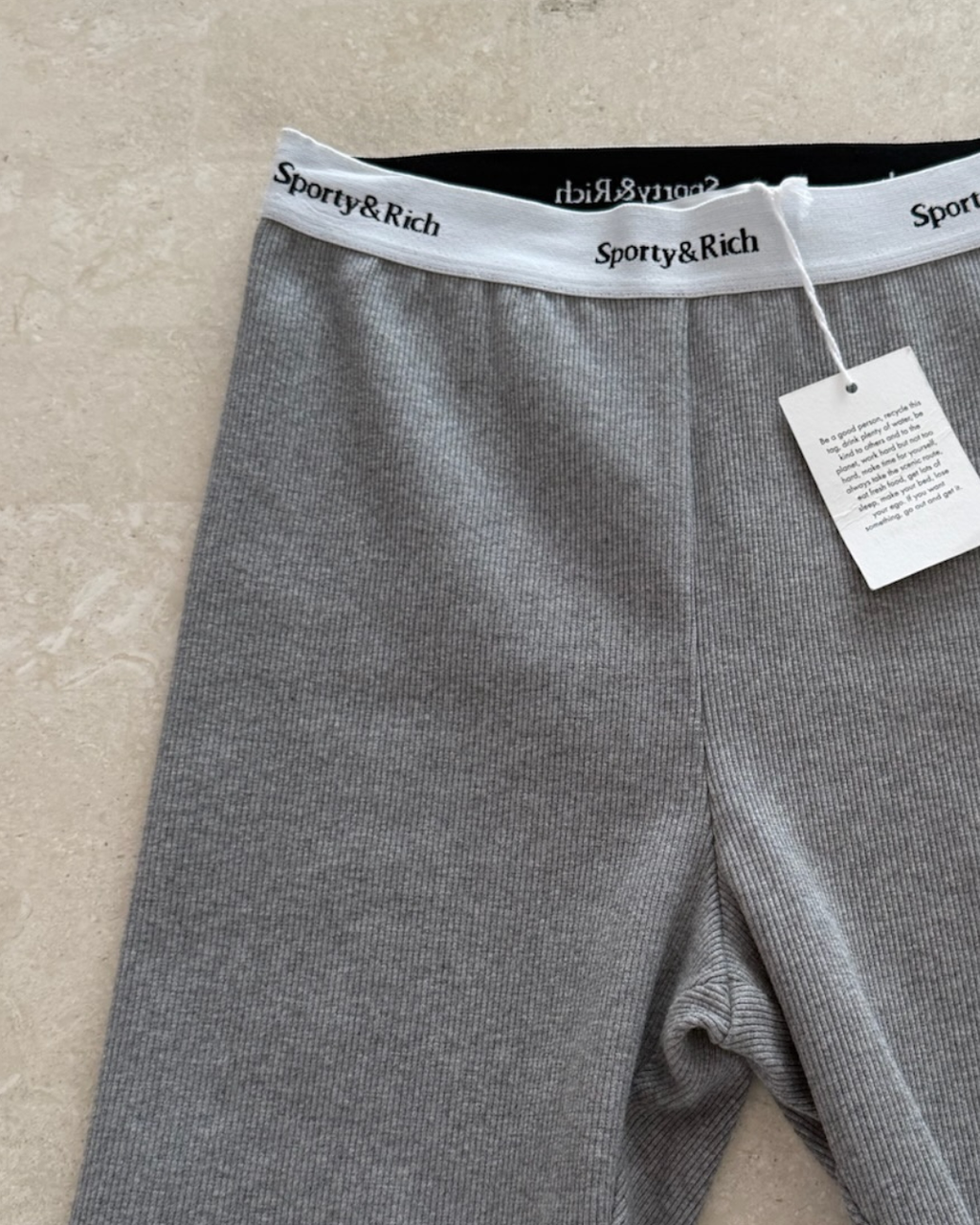 Sporty & Rich Serif Logo Ribbed Biker Short - Size Medium