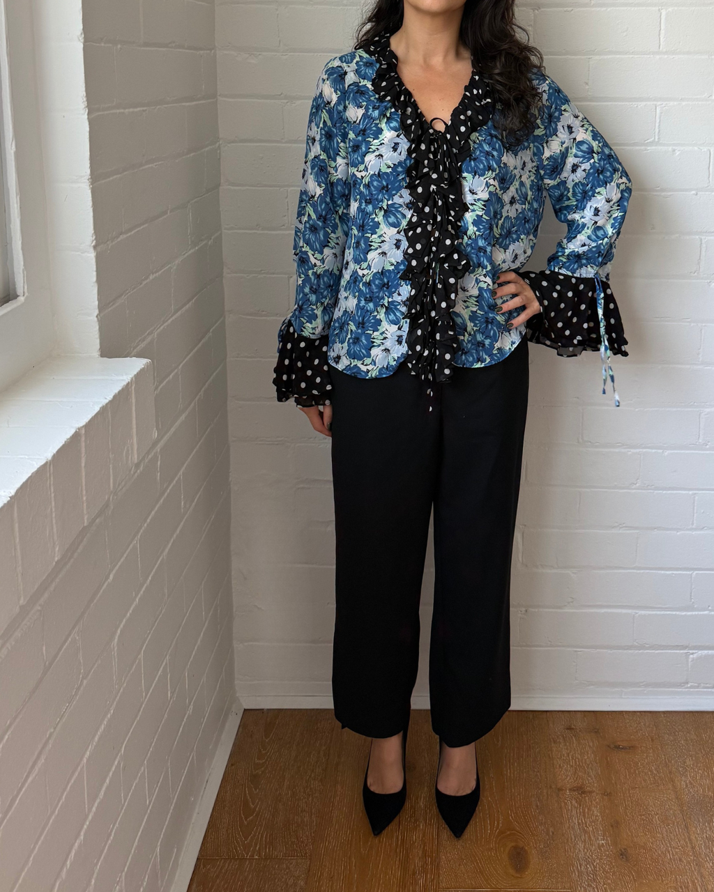 Rixo Fearne Floral and Polka Dot Top - Size Small