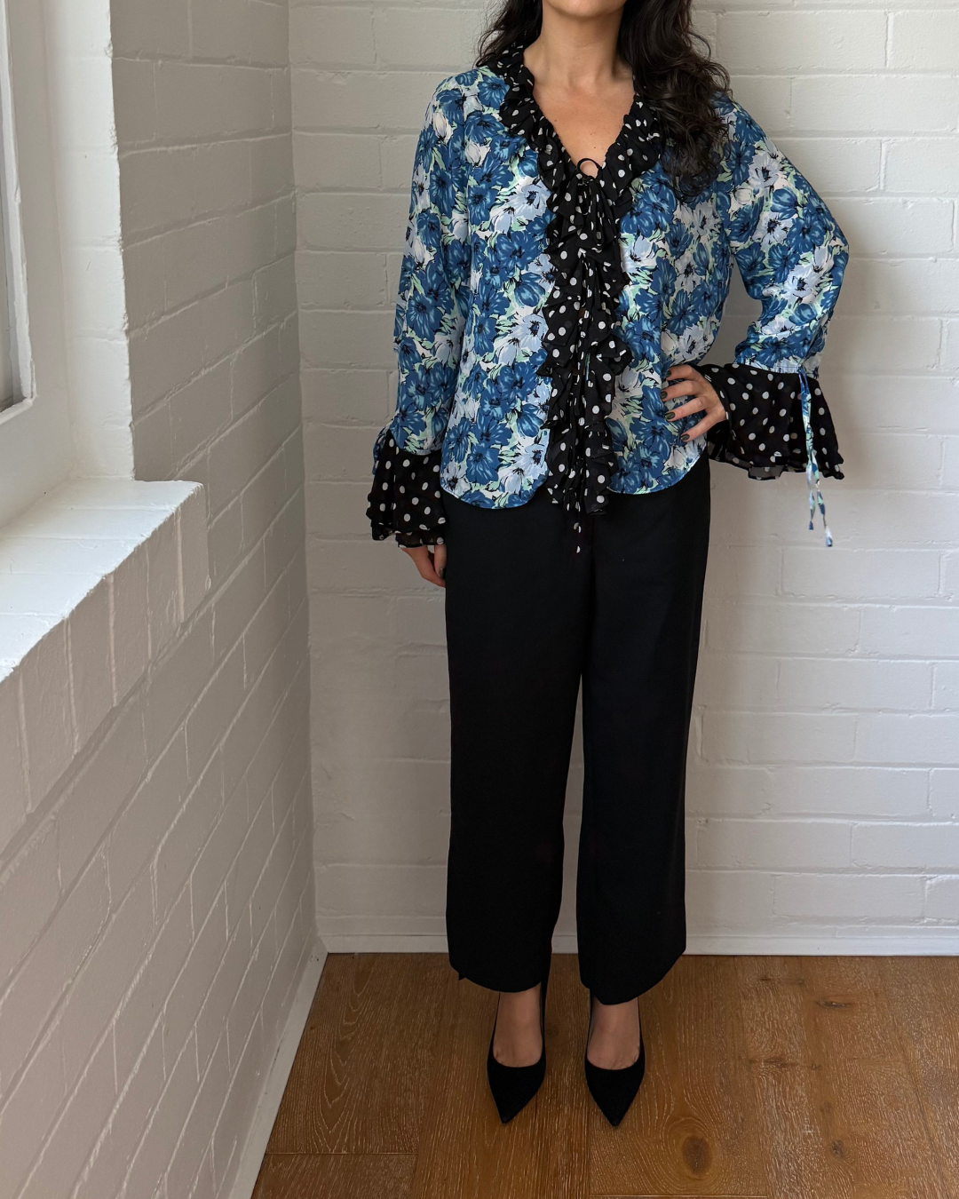 Rixo Fearne Floral and Polka Dot Top - Size Small