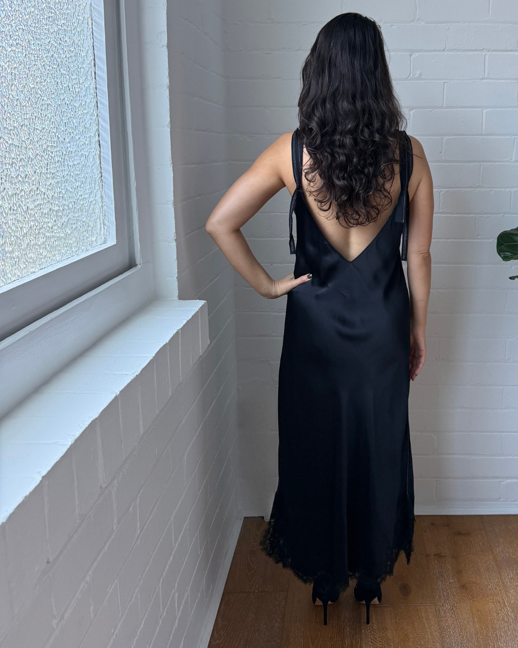Helmut Lang Satin Lace Hem Slip Dress - Size 12