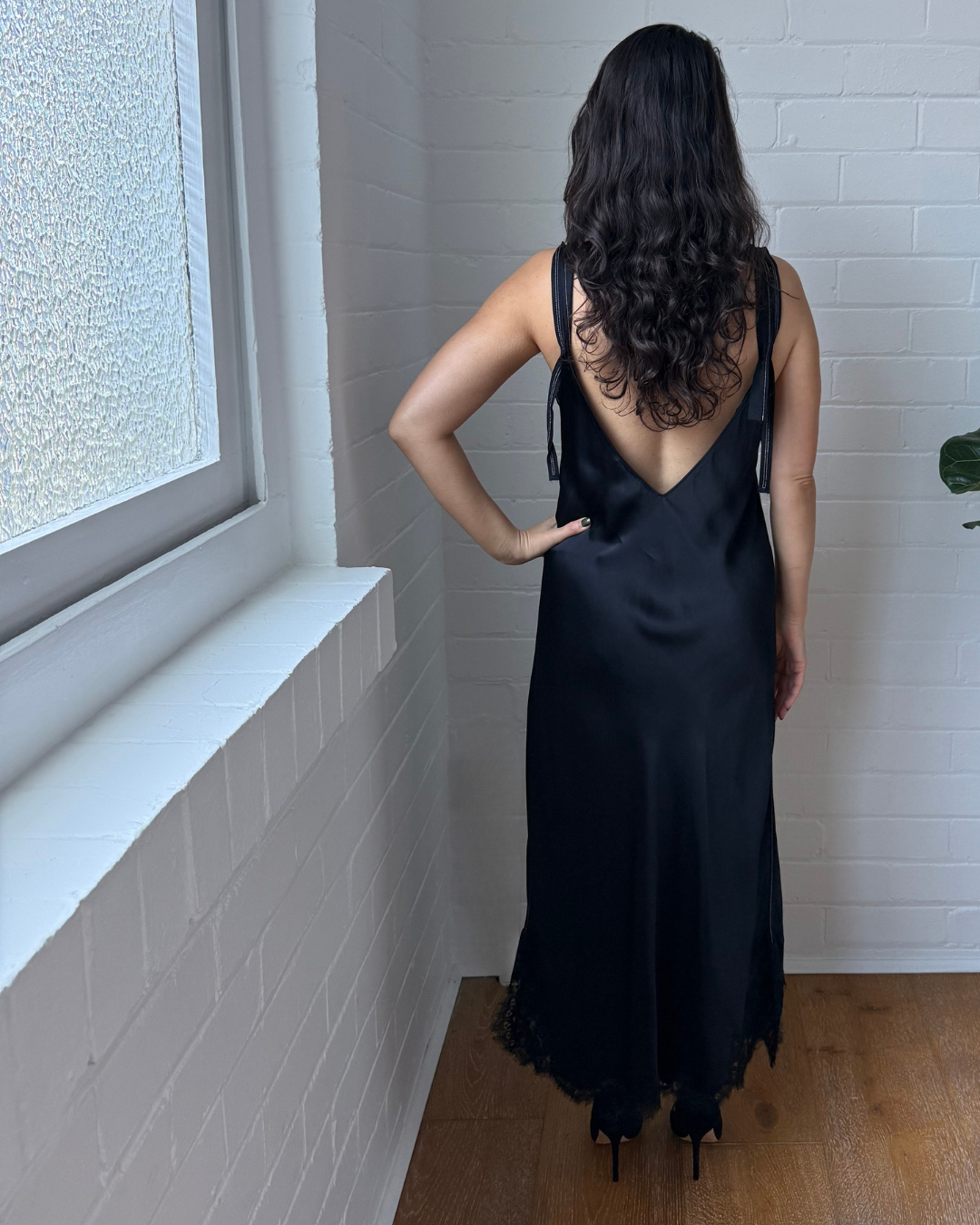 Helmut Lang Satin Lace Hem Slip Dress - Size 12