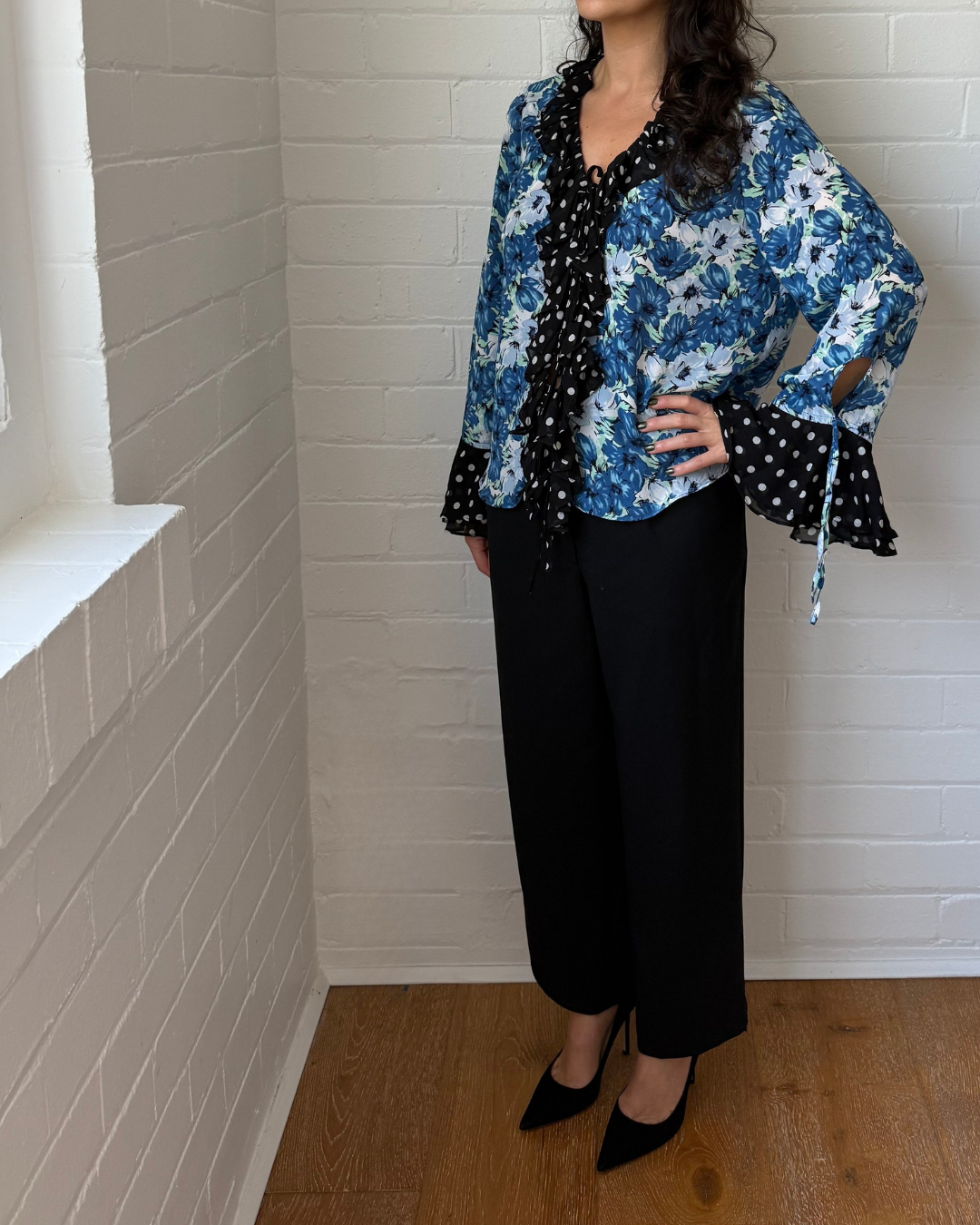 Rixo Fearne Floral and Polka Dot Top - Size Small