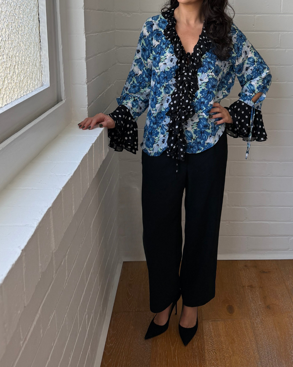 Rixo Fearne Floral and Polka Dot Top - Size Small