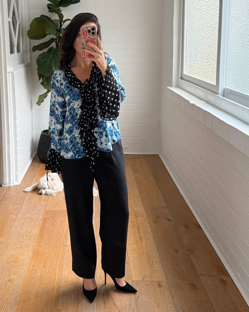Rixo Fearne Floral and Polka Dot Top - Size Small