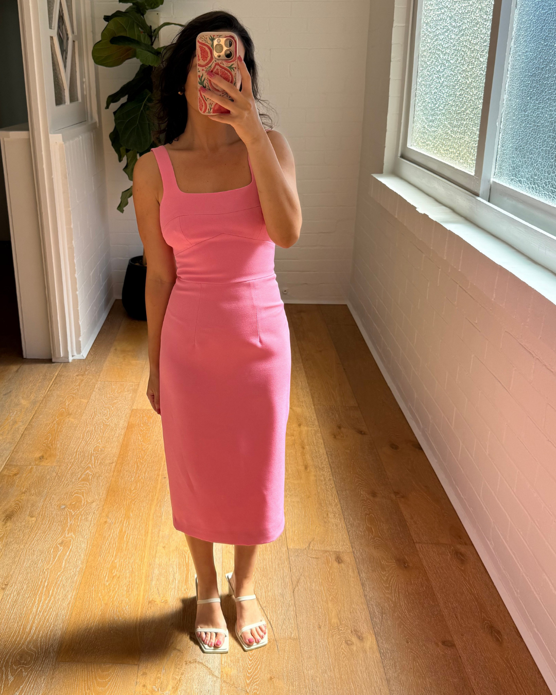 By Johnny Panelled Bust Midi Dress Pink - Size 8