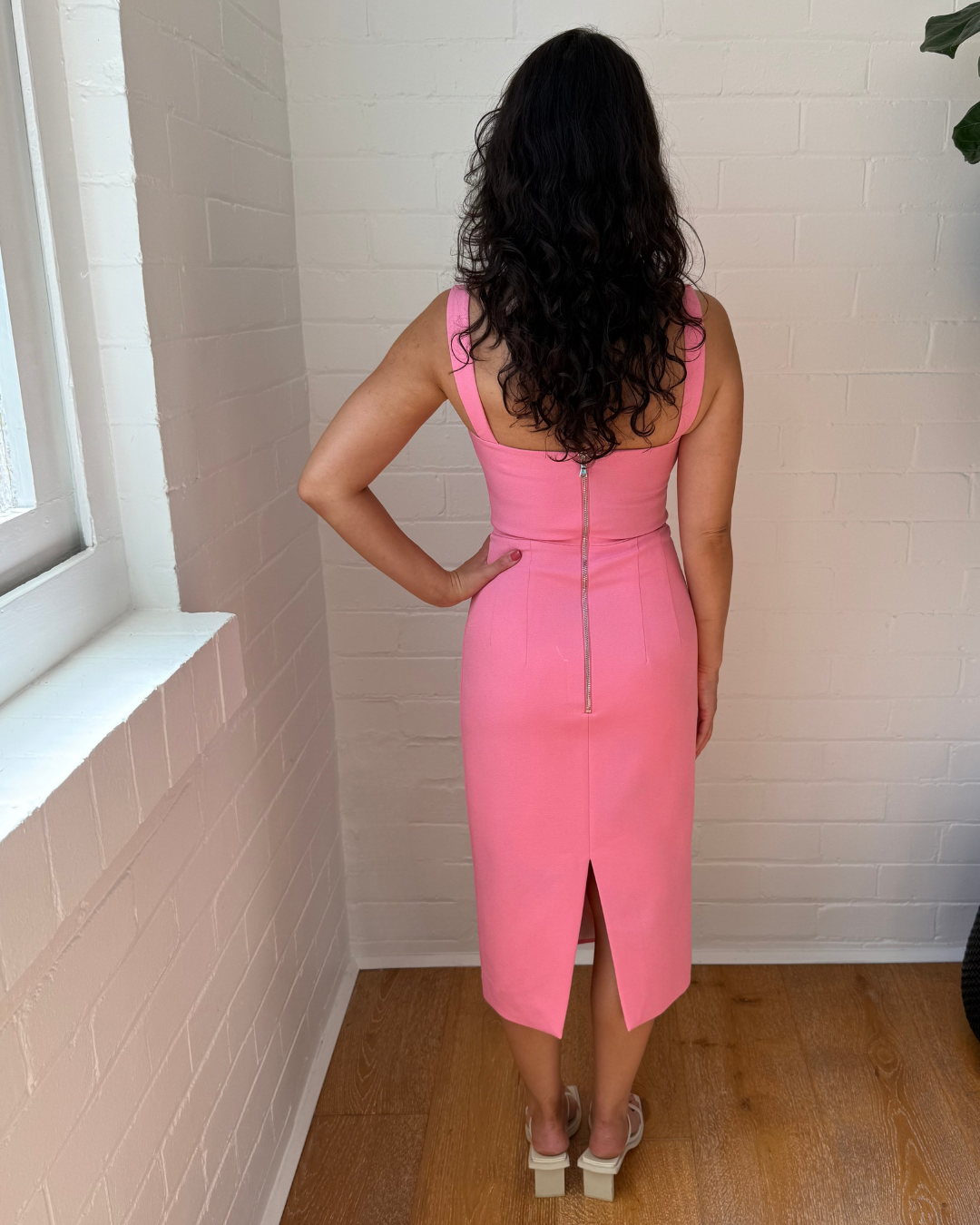 By Johnny Panelled Bust Midi Dress Pink - Size 8