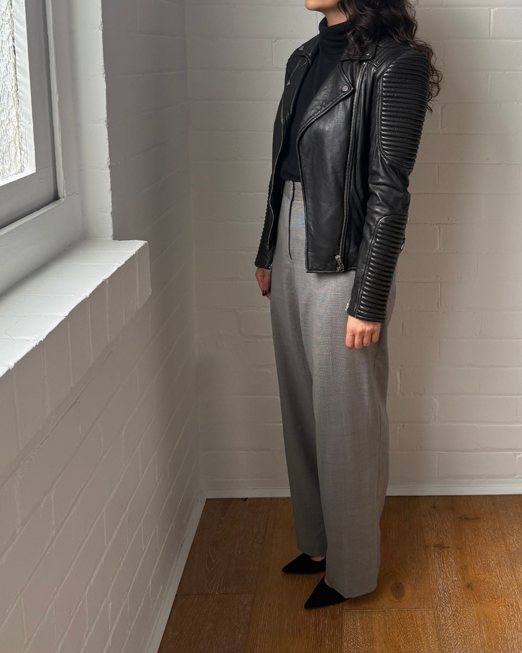 Witchery Black Biker Leather Jacket - Size 8