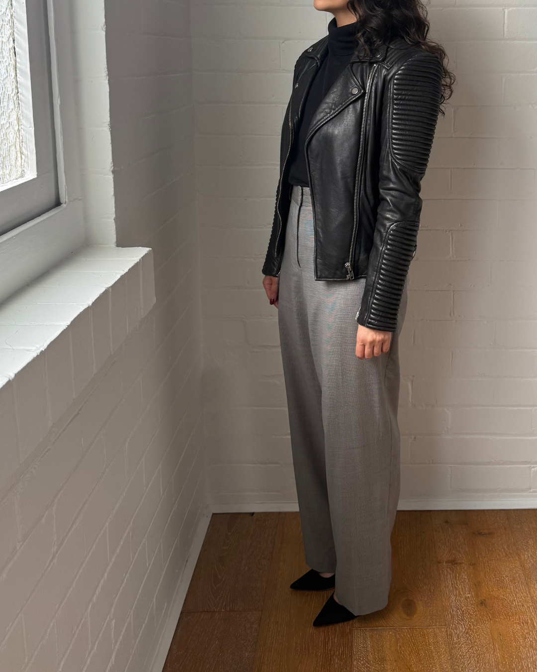 Witchery Black Biker Leather Jacket - Size 8
