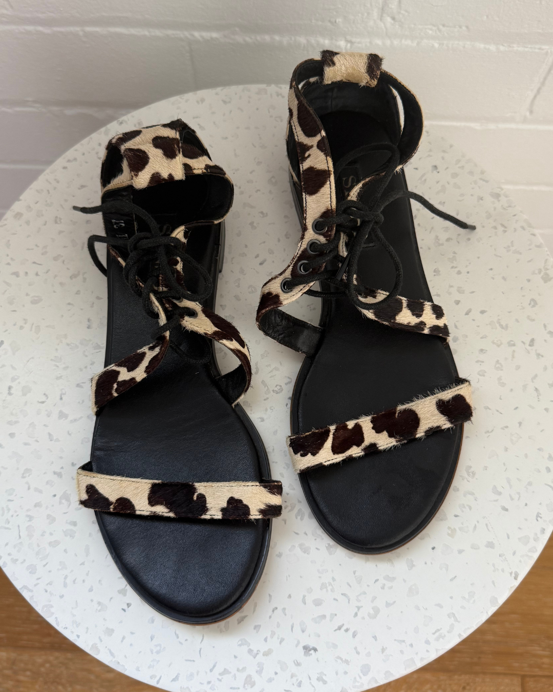 Senso Leopard Print Lace Up Sandals - Size 37