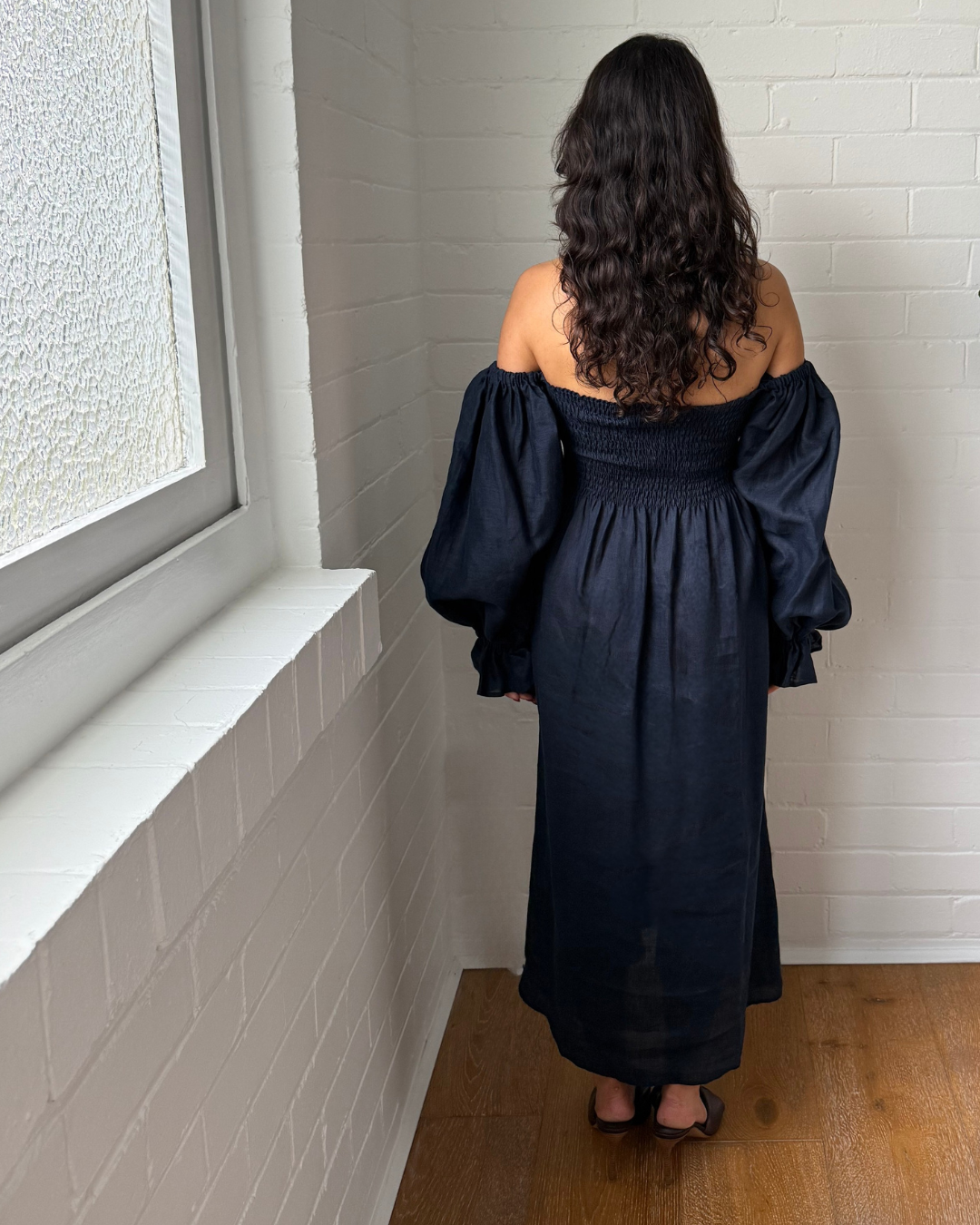 Sleeper Atlanta Linen Dress Navy- Size Small