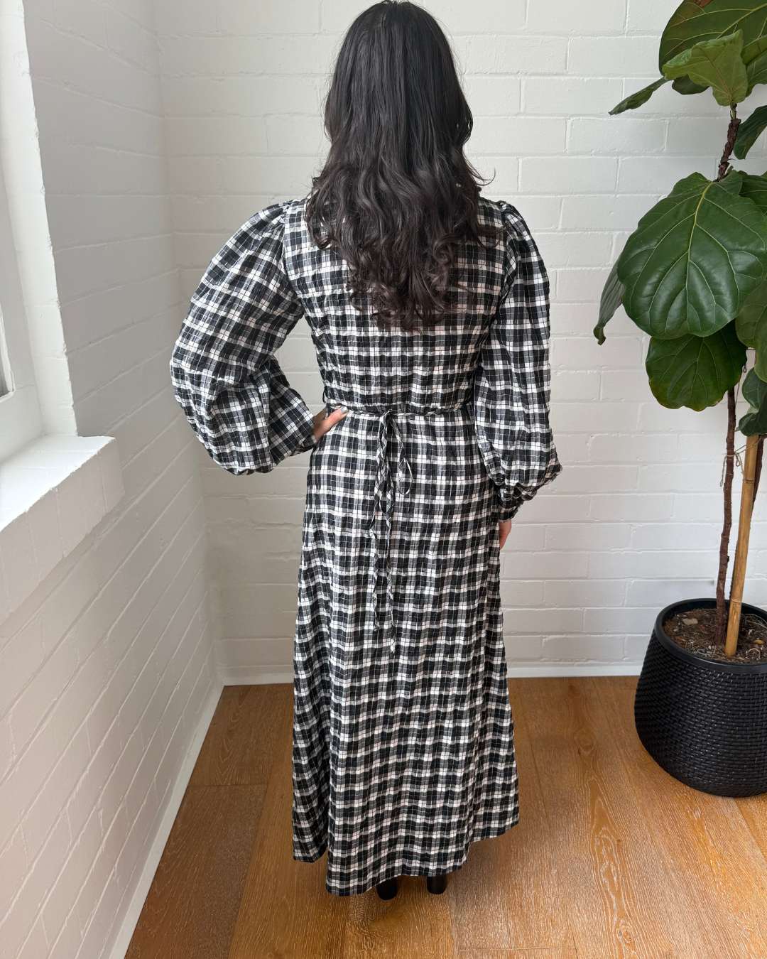 Ganni Seersucker Check Wrap Dress - Size 36 (AU 8)