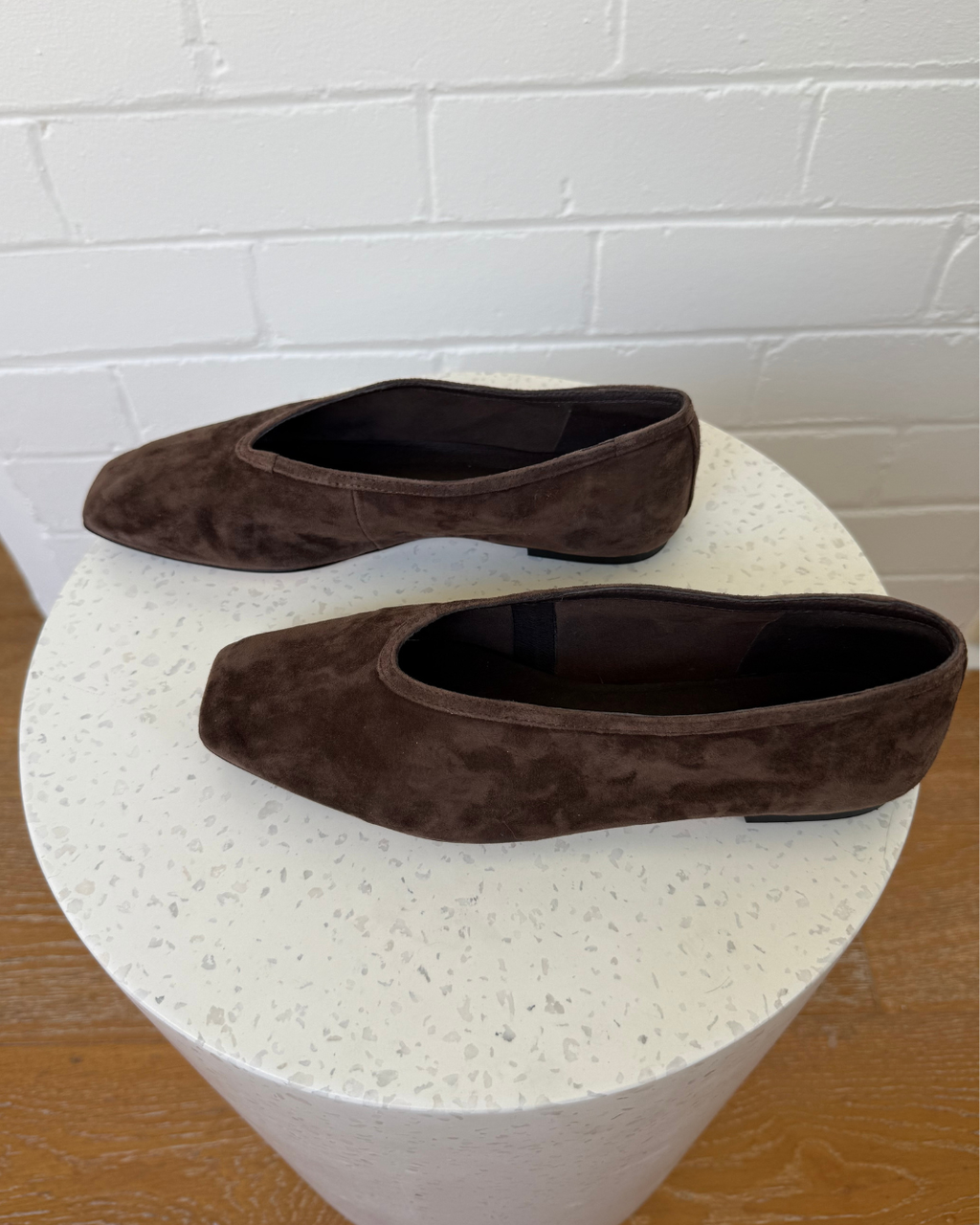 Tony Bianco Espresso Suede Square Toe Ballet Flat - Size 7