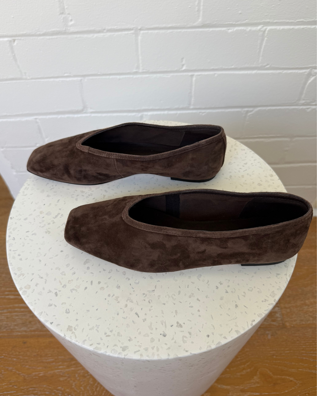 Tony Bianco Espresso Suede Square Toe Ballet Flat - Size 7