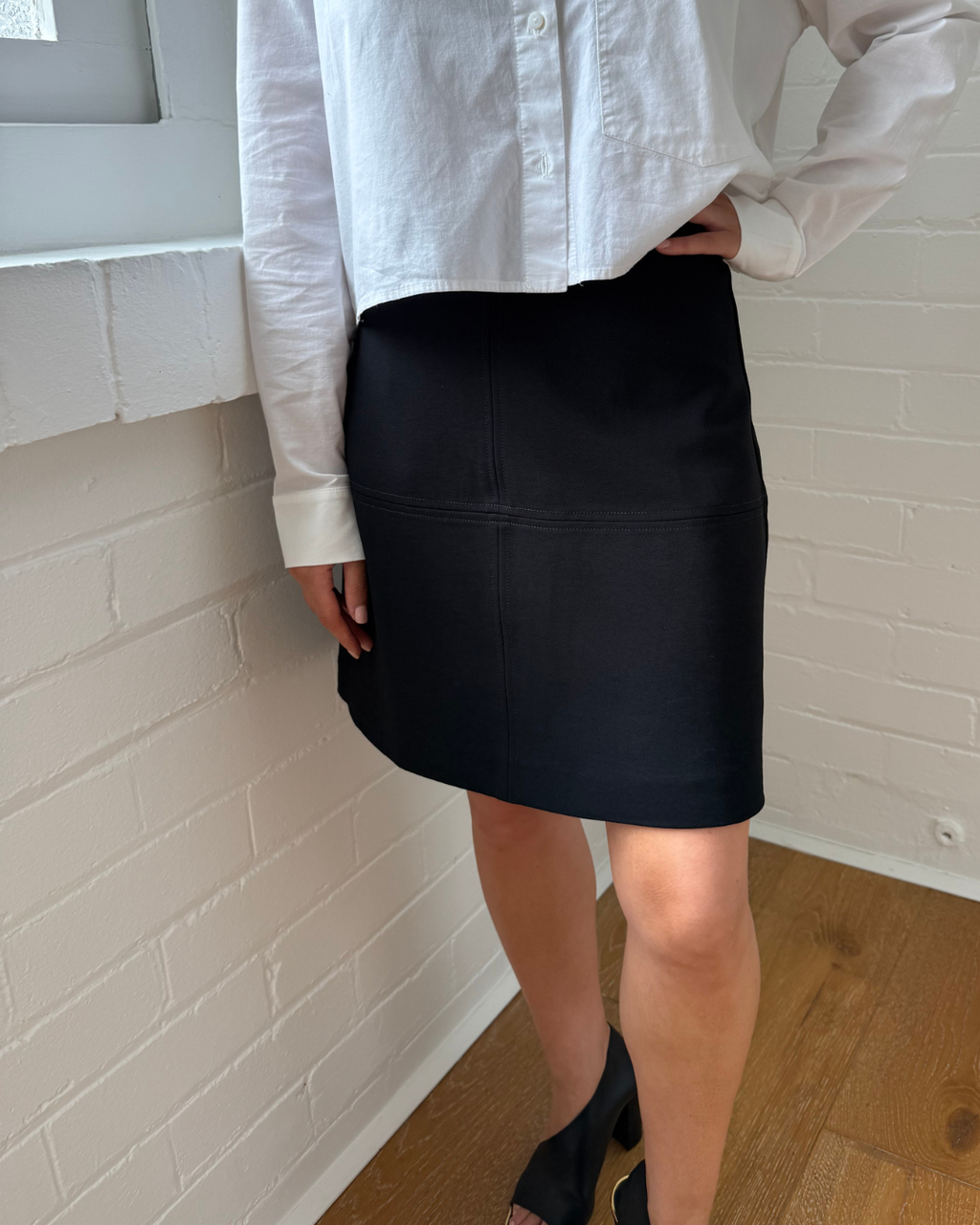 Kookai Black Structured Skirt- Size 40 (AU 12)