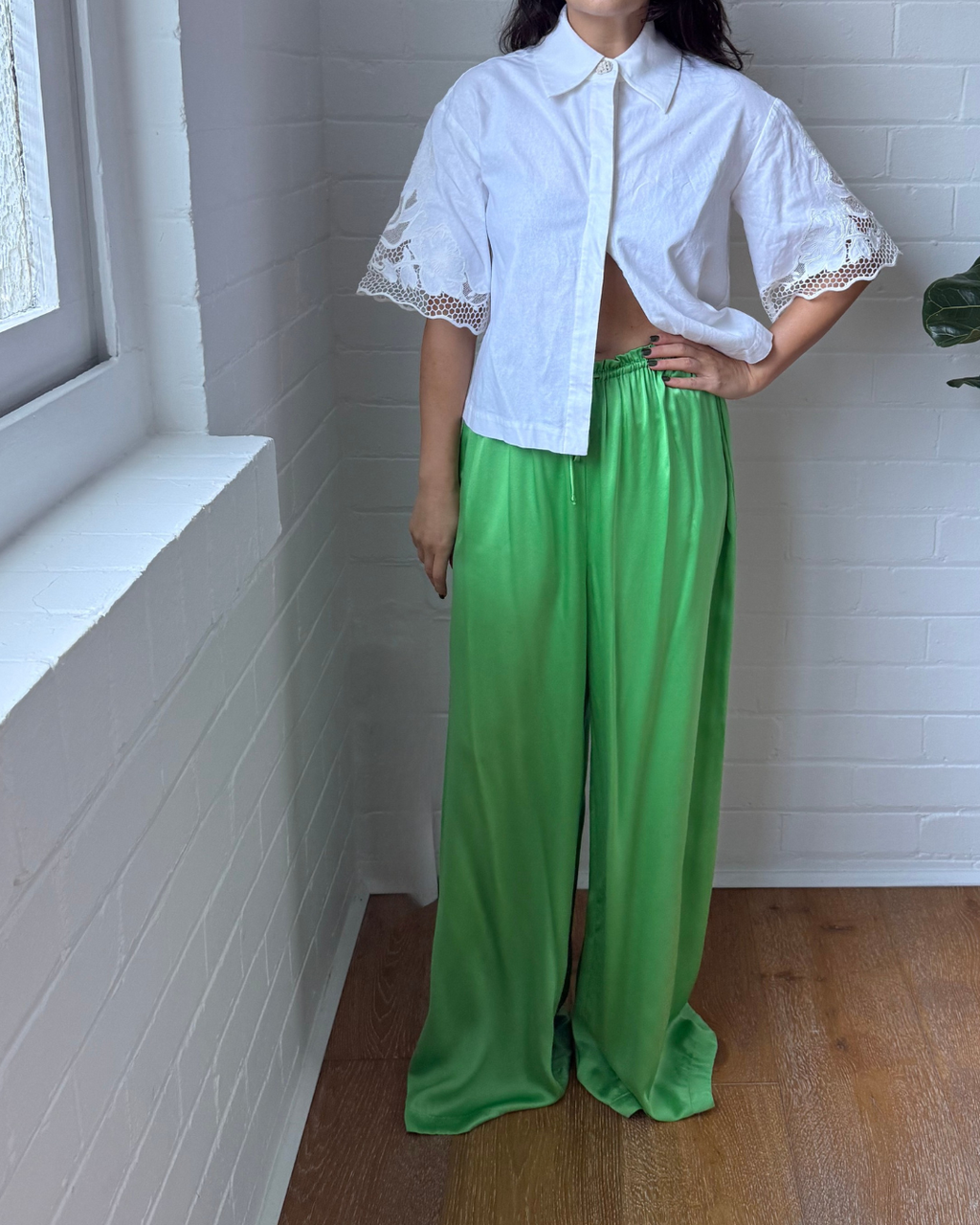 Bec & Bridge Wide Leg Silk Drawstring Pants - Size 10