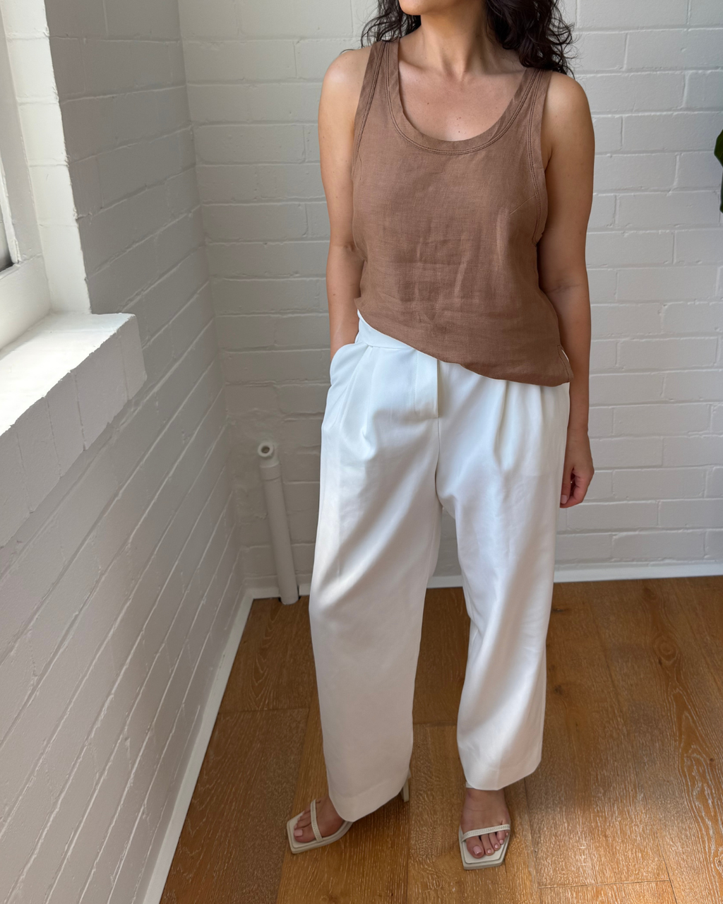 Bassike Linen Slouch Tank - Size 0 (AU 6-8)