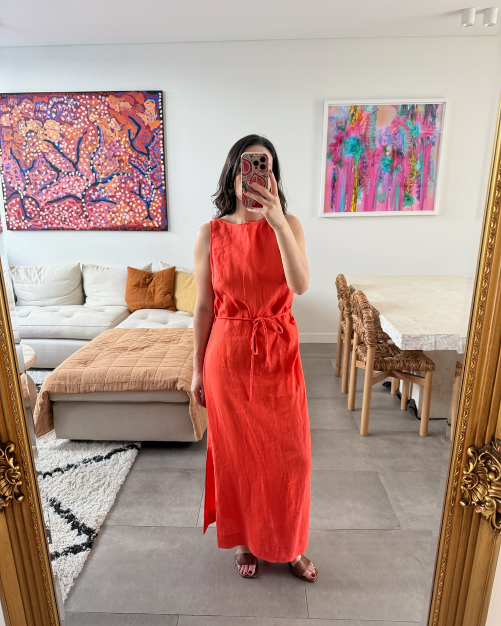 Witchery Boat Neck Midi Dress Tangerine - Size 10