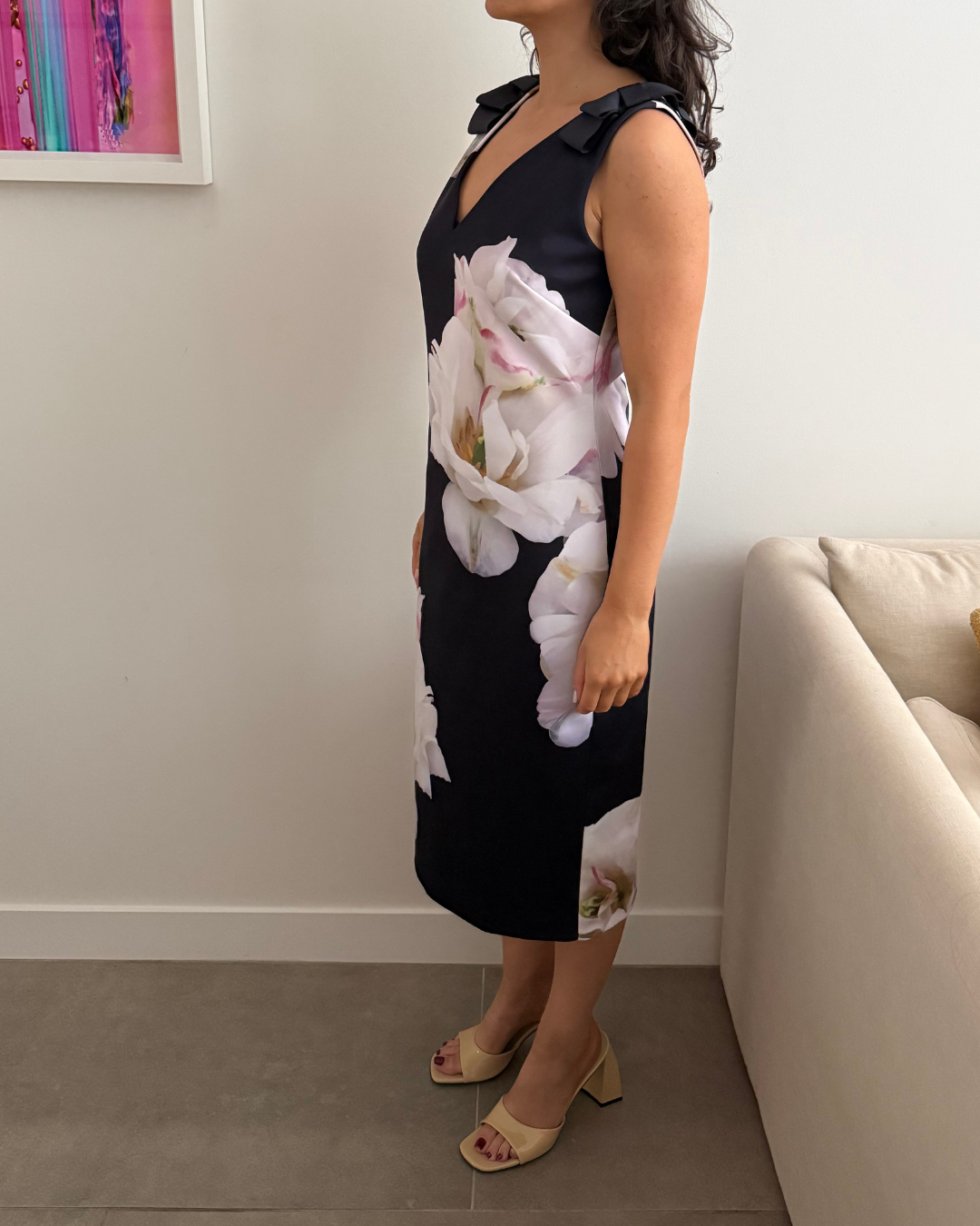 Ted Baker Soleia Gardenia Bow Shoulder Midi Dress - Size 3 (AU 12)