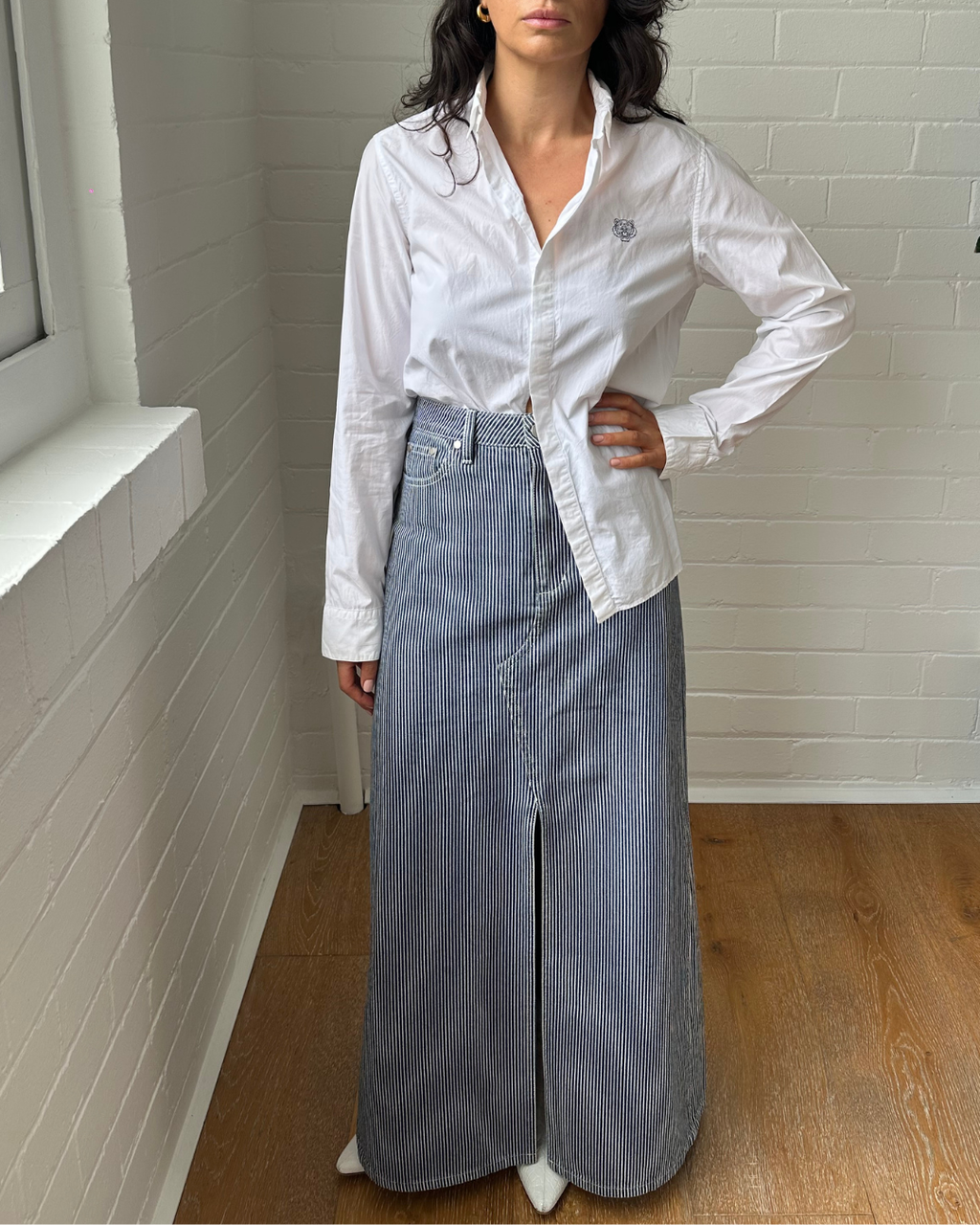 Mon Renn Striped Denim Skirt - Size 8