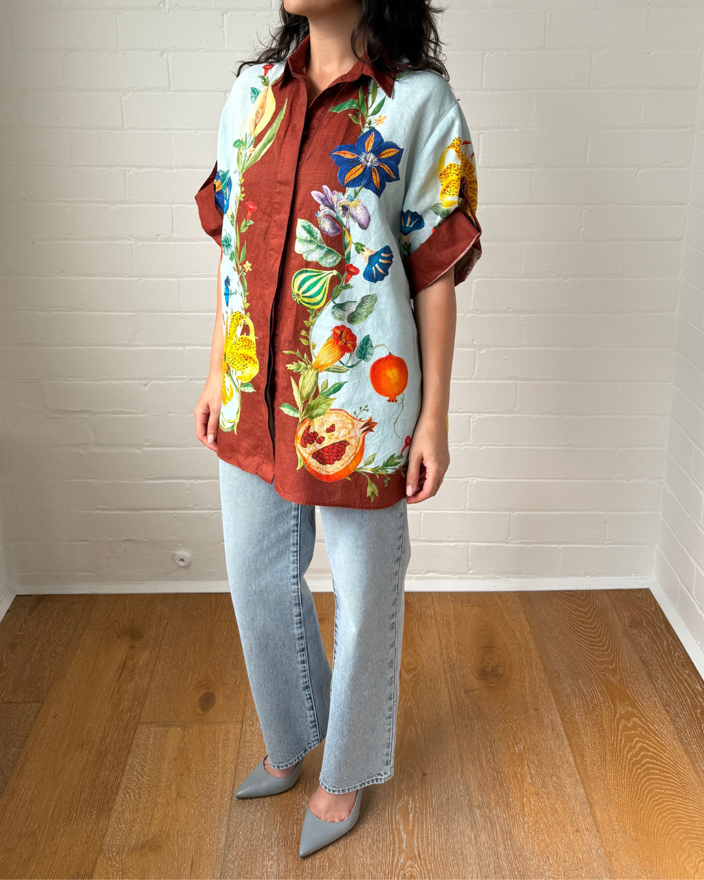 Alemais Dahlia Floral Linen Shirt - Size 8