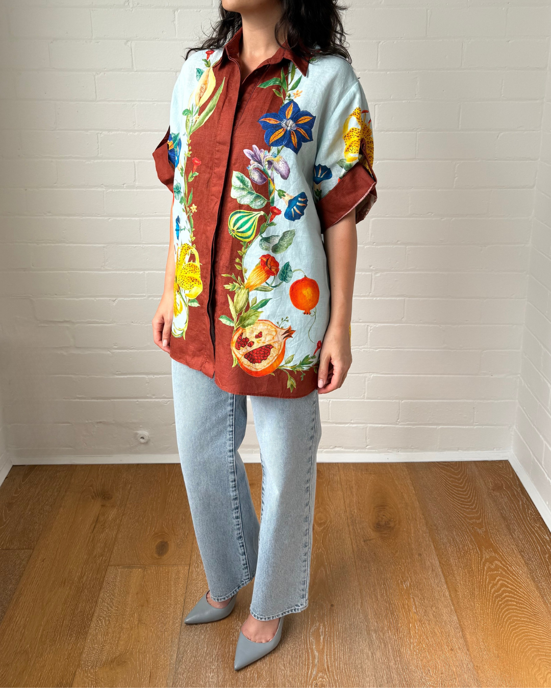 Alemais Dahlia Floral Linen Shirt - Size 8