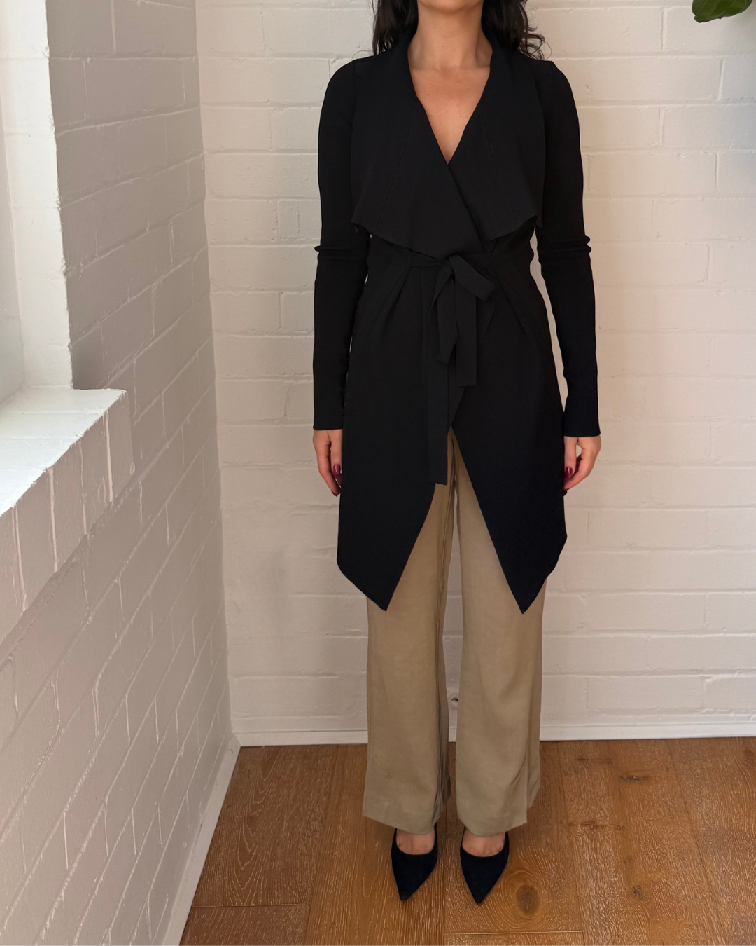 Scanlan Theodore Crepe Knit Waterfall Cardigan - Size Medium