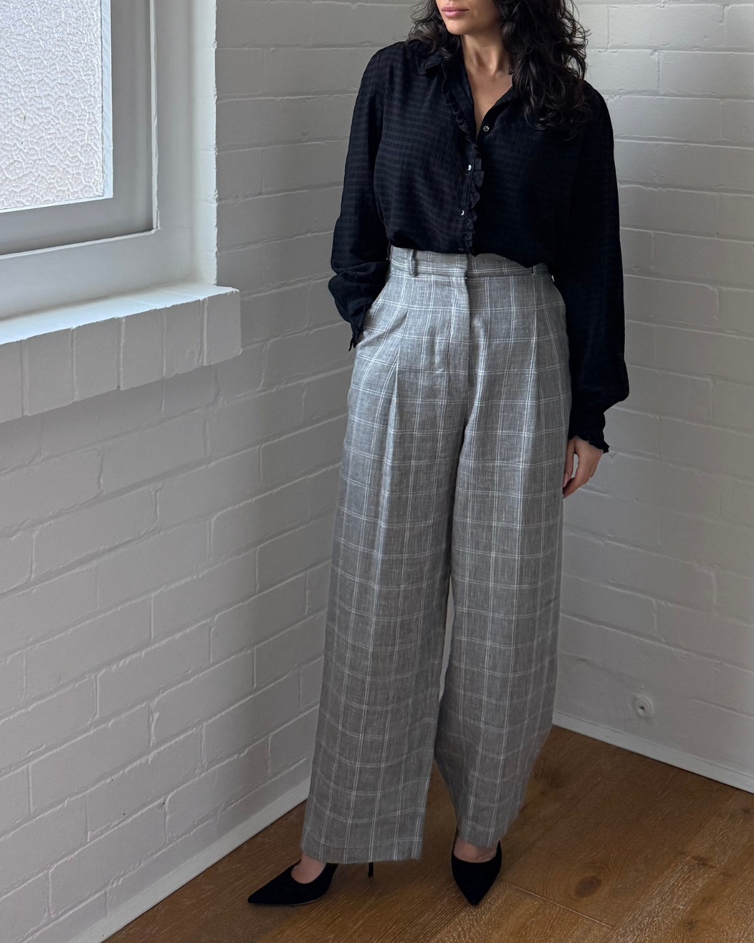 Sandro Hoviv Cropped Wide-Leg Plaid Pants - Size 38 (AU 8-10)