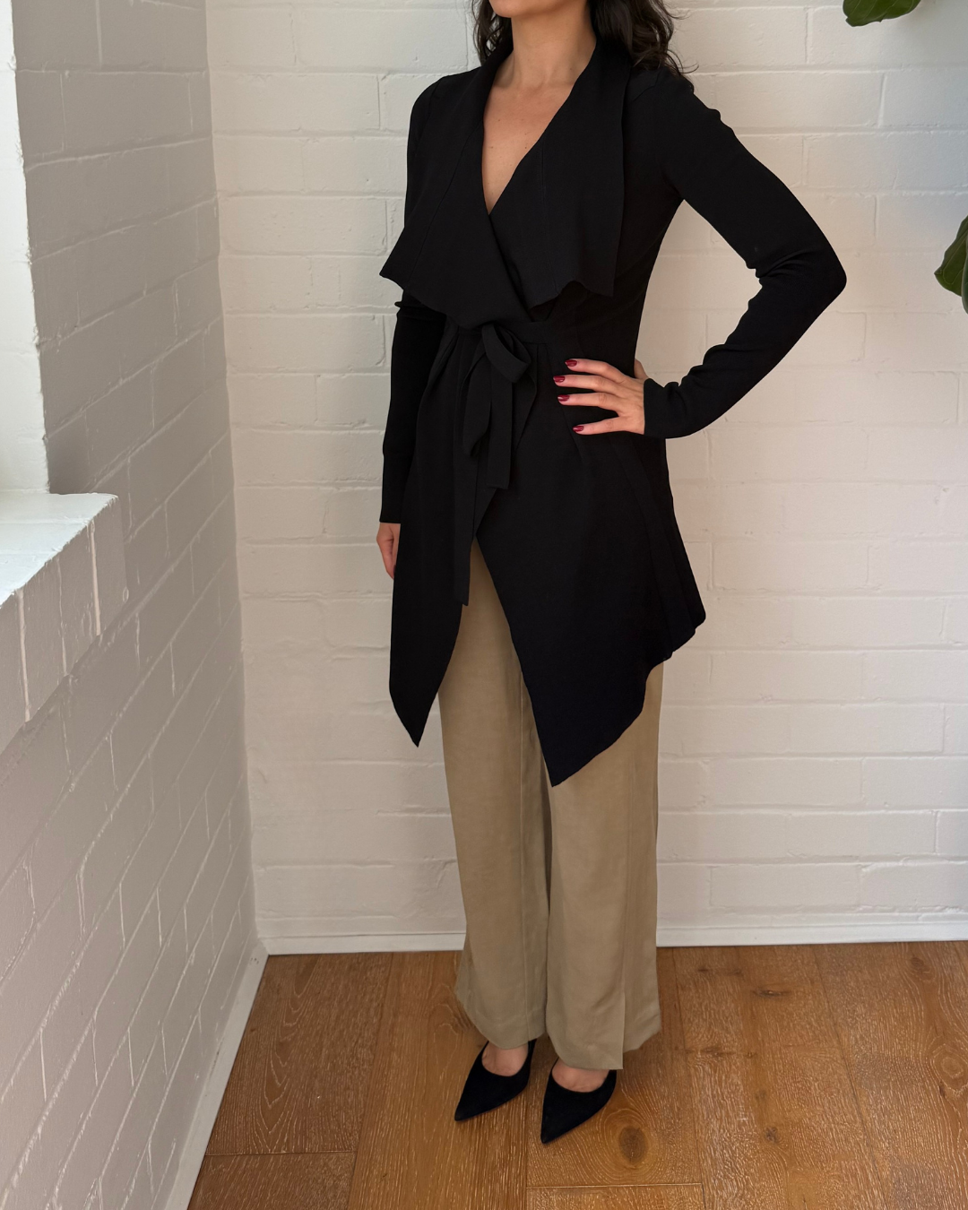 Scanlan Theodore Crepe Knit Waterfall Cardigan - Size Medium