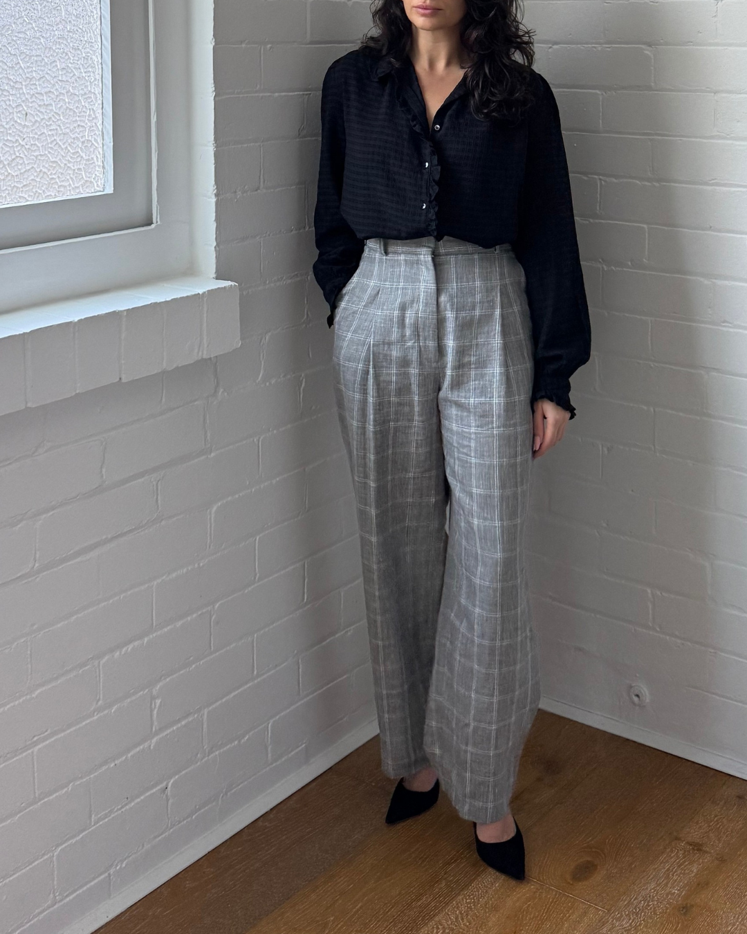 Sandro Hoviv Cropped Wide-Leg Plaid Pants - Size 38 (AU 8-10)