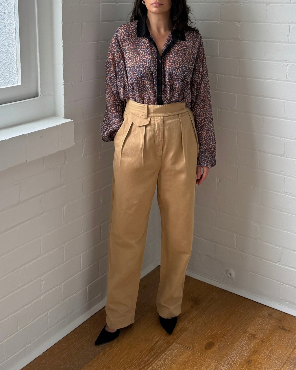 Oroton Camel High Waisted Pleated Pants - Size 10