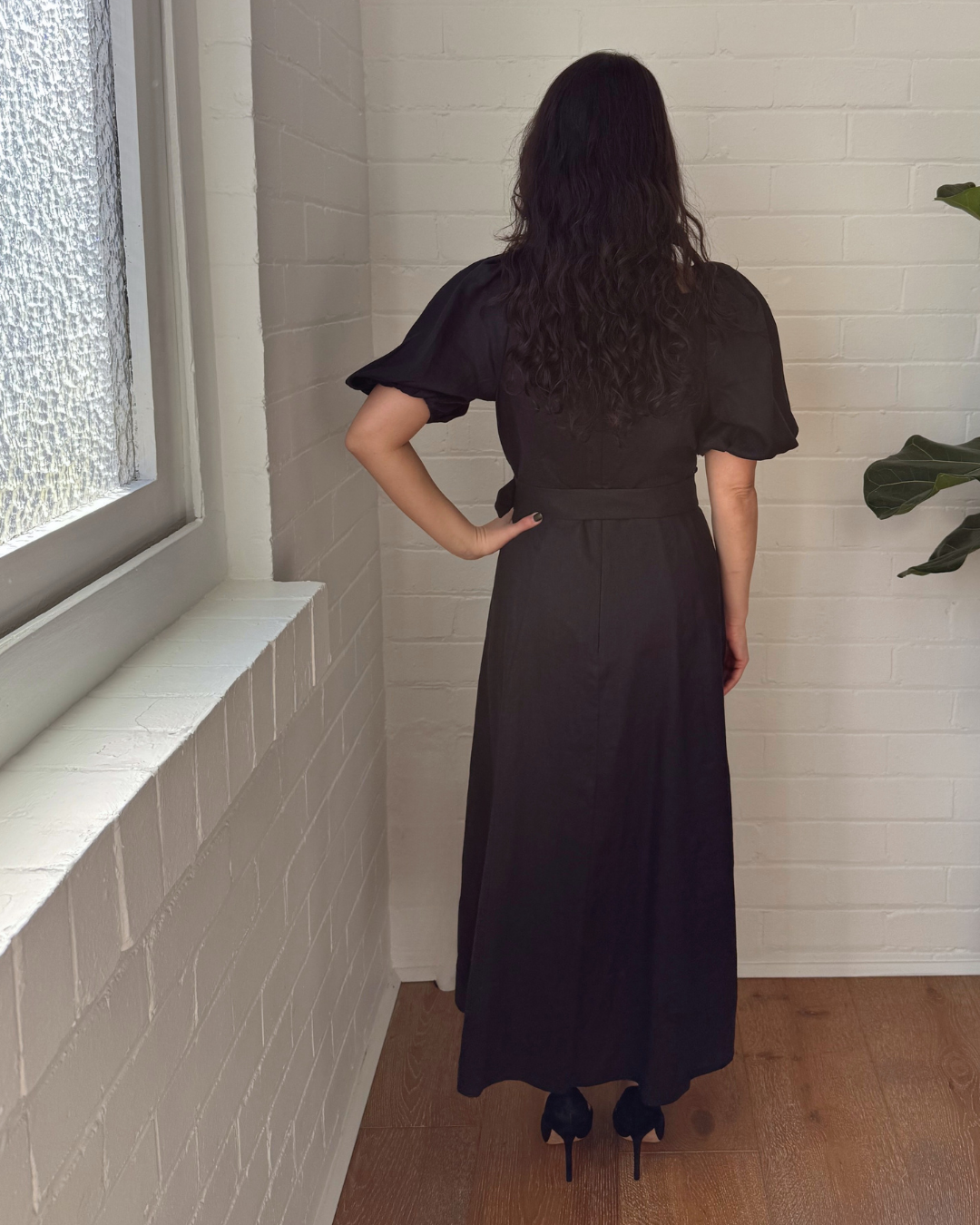 & Other Stories Linen Puff Sleeve Midi Dress - Size 12